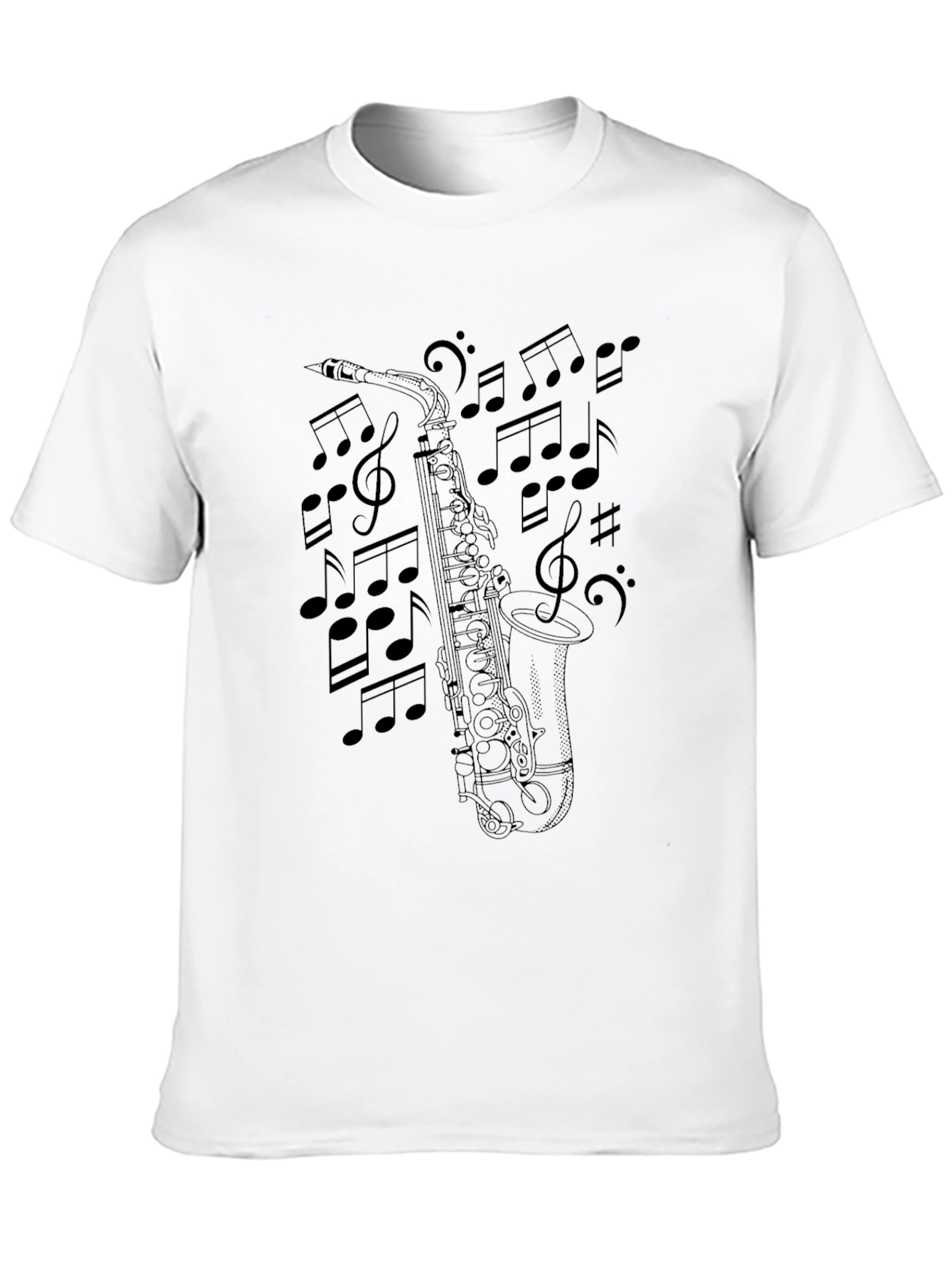 Saxophone & Music Notes Black T-Shirt