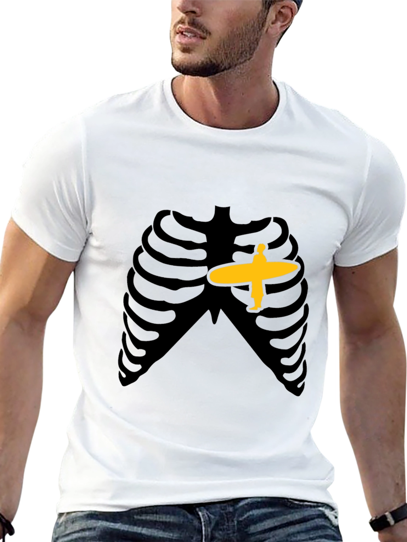 Skeleton Ribcage Surfer Graphic T-Shirt