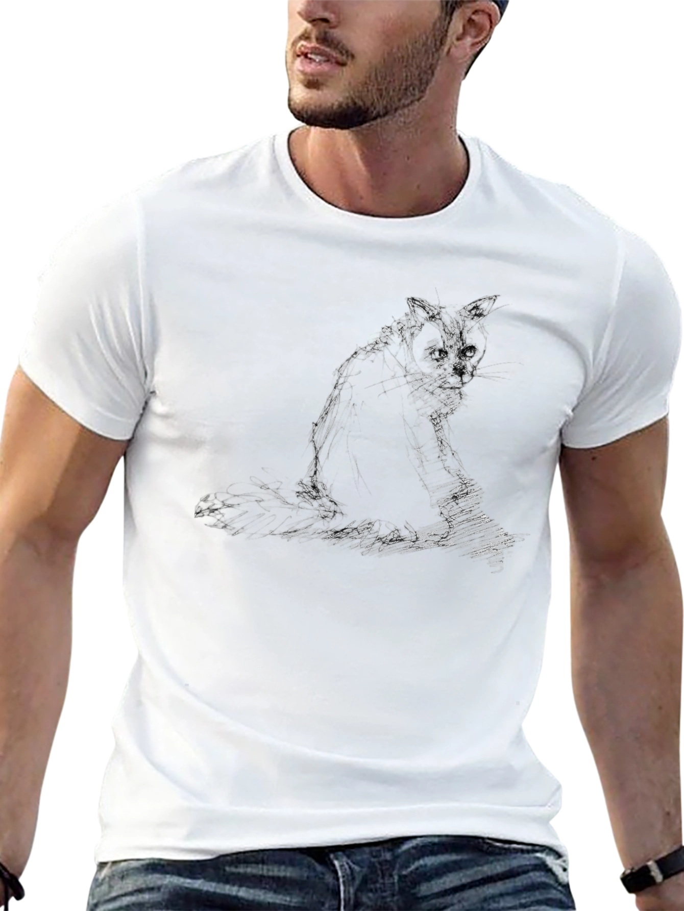 Black T-Shirt with Cat Graphic