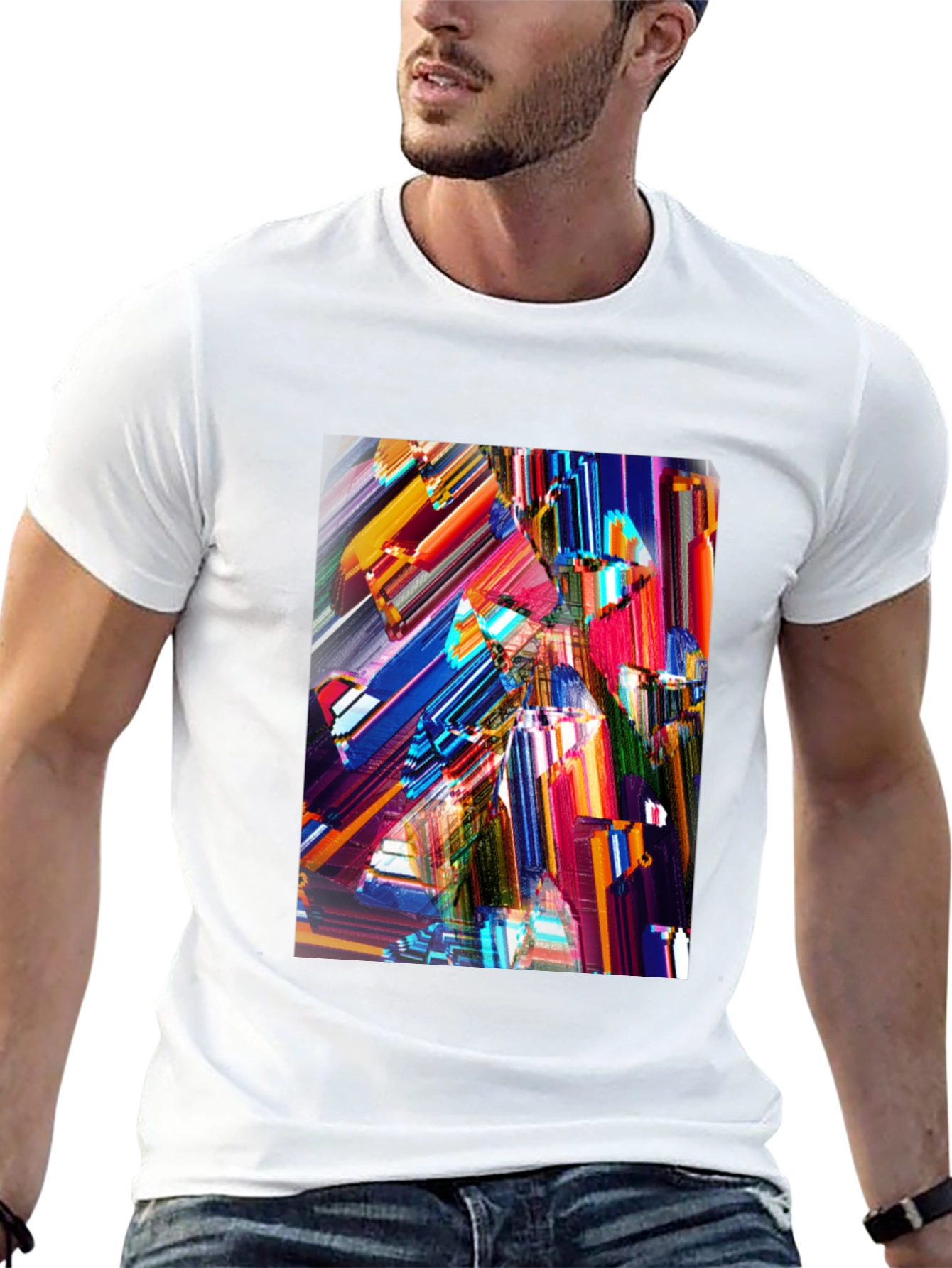 Abstract Geometric Print Black Crew Neck T-Shirt