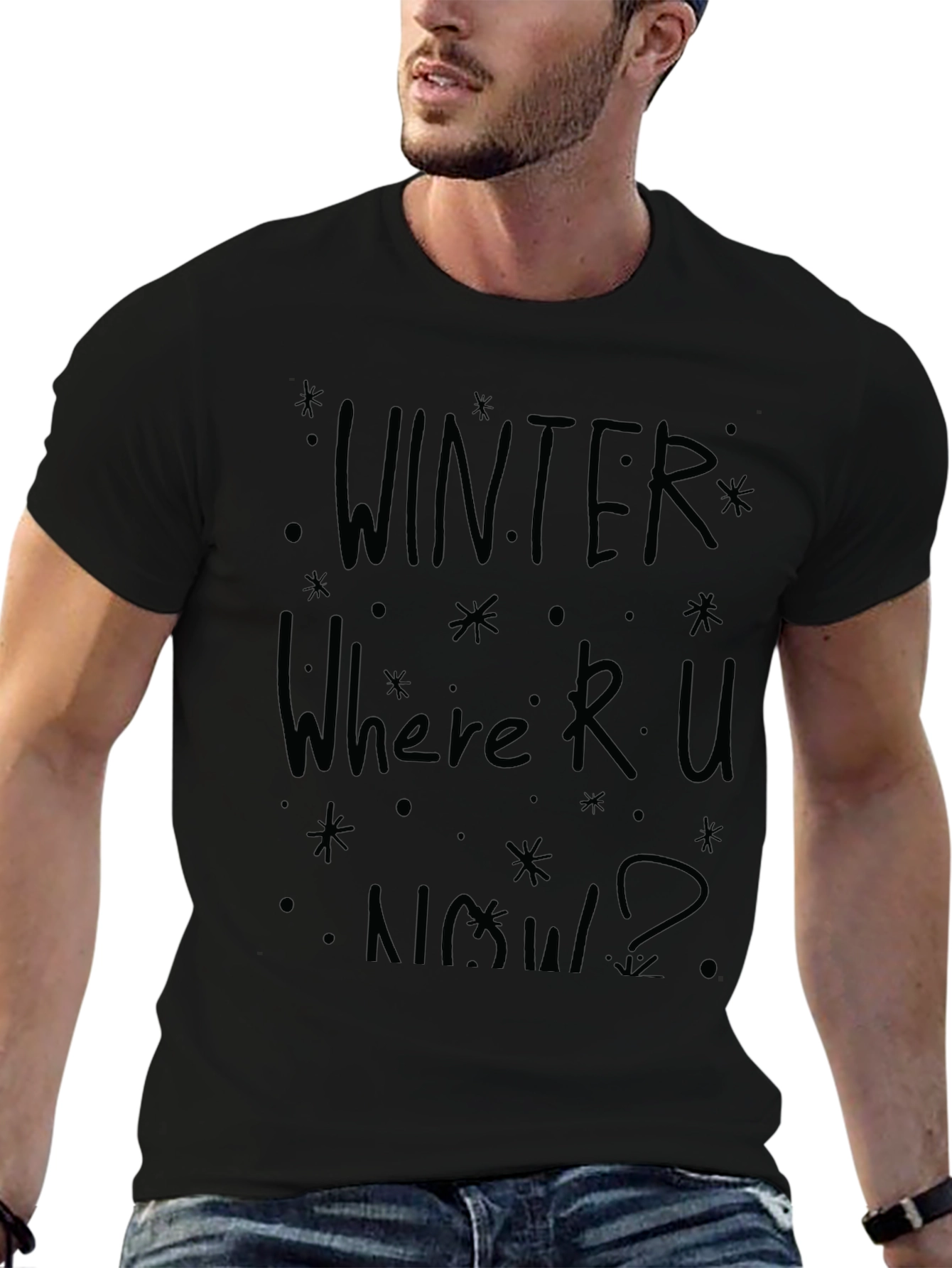 Winter Where R U Now? Black Graphic T-Shirt