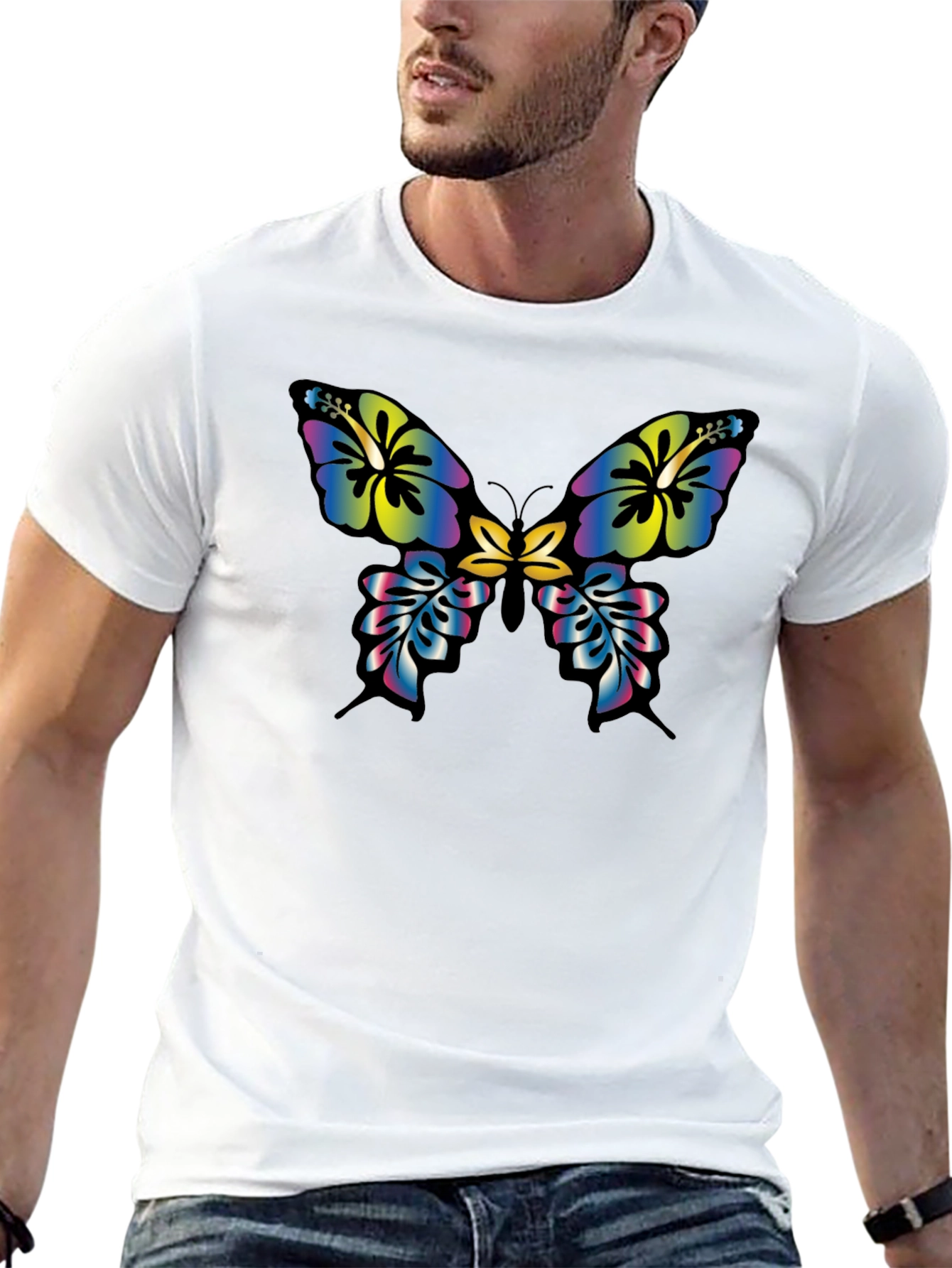 Floral Butterfly Graphic Tee - Casual Black T-Shirt