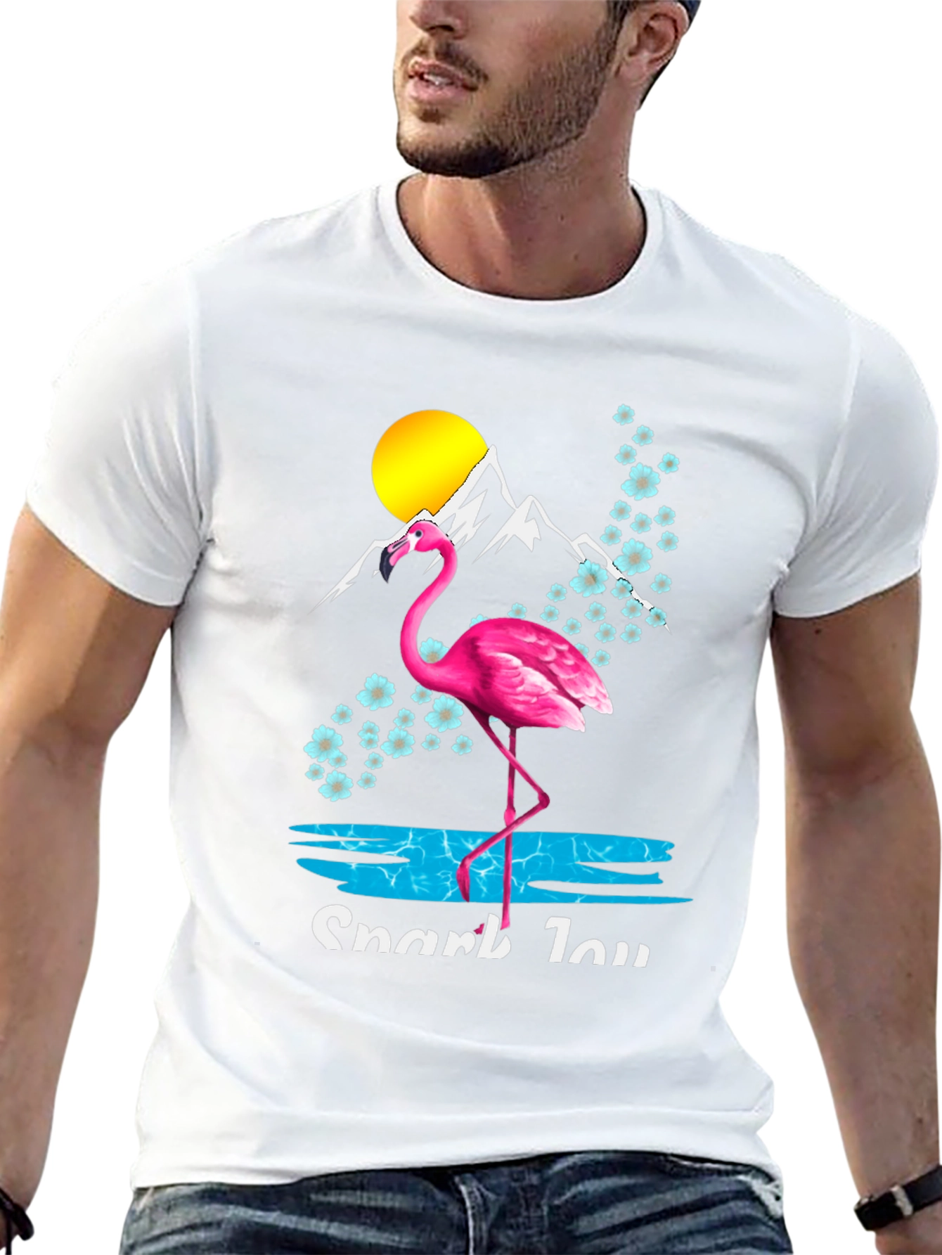 Flamingo Graphic Tee - Tropical Mountain Scene Shirt