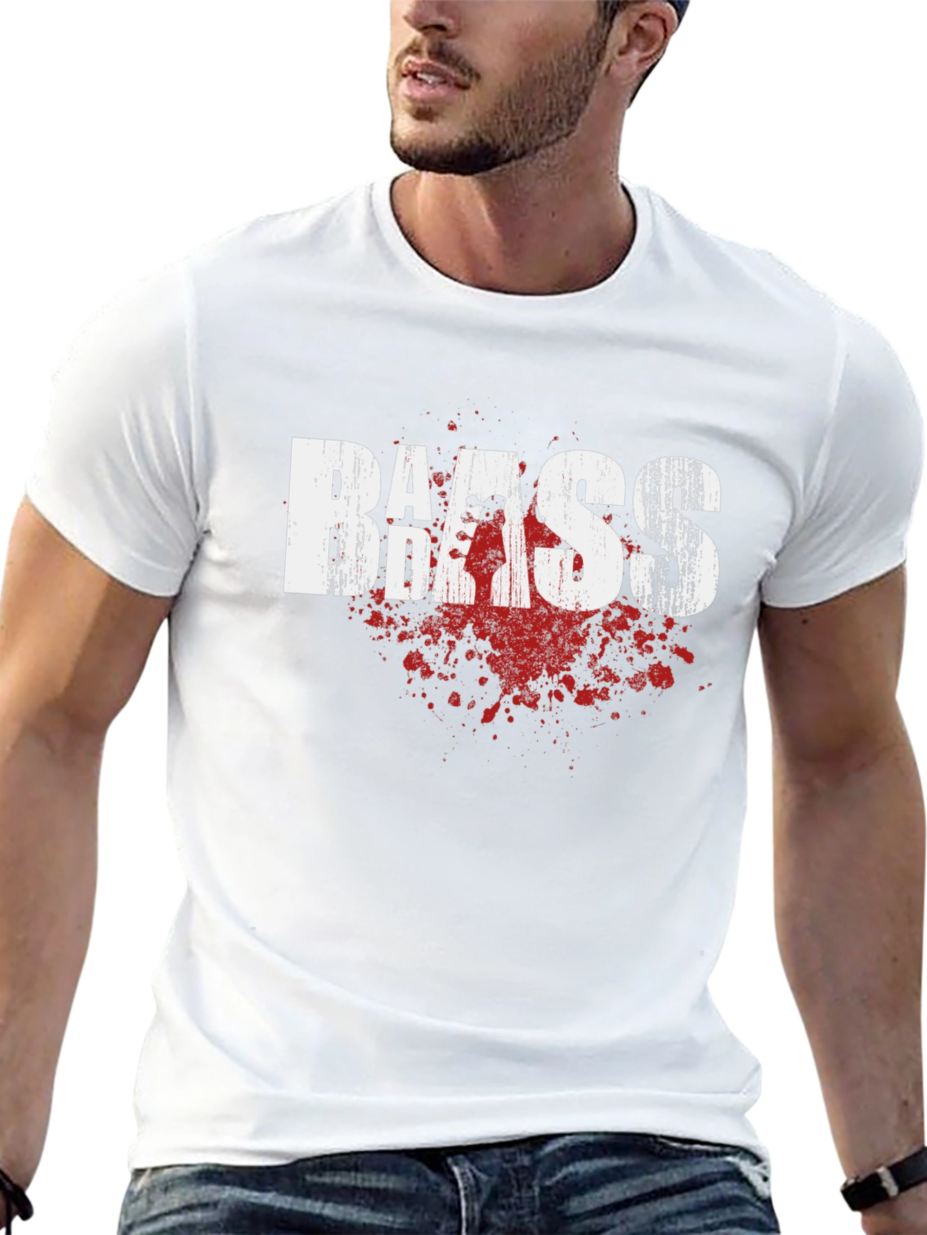 Bass Guitar Blood Splatter Graphic T-Shirt