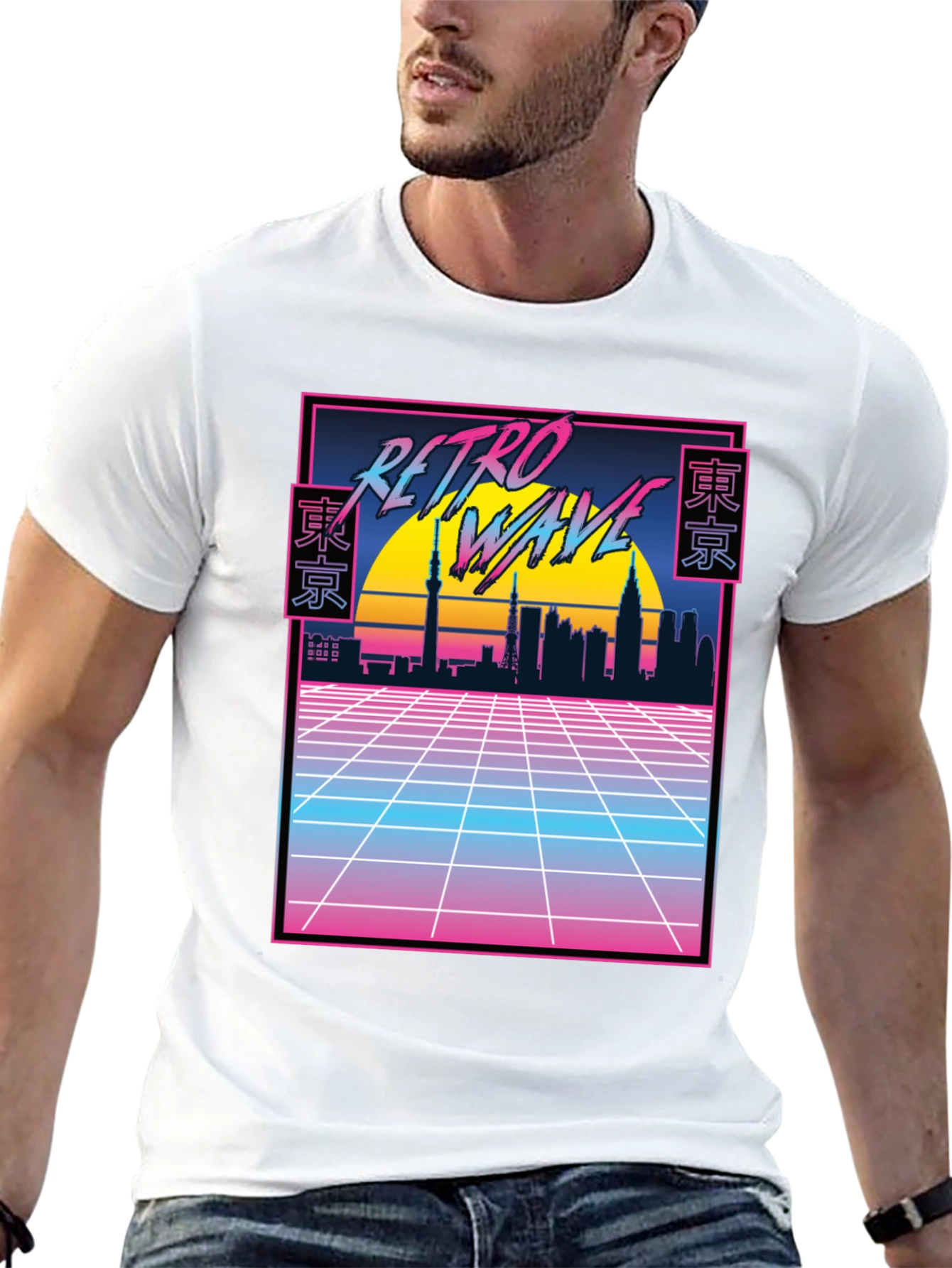 Retro Wave Tokyo Skyline T-Shirt - Black