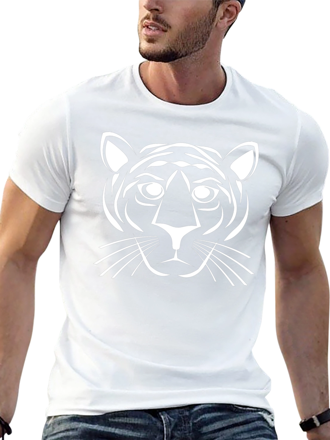 Black T-Shirt with White Tiger Graphic