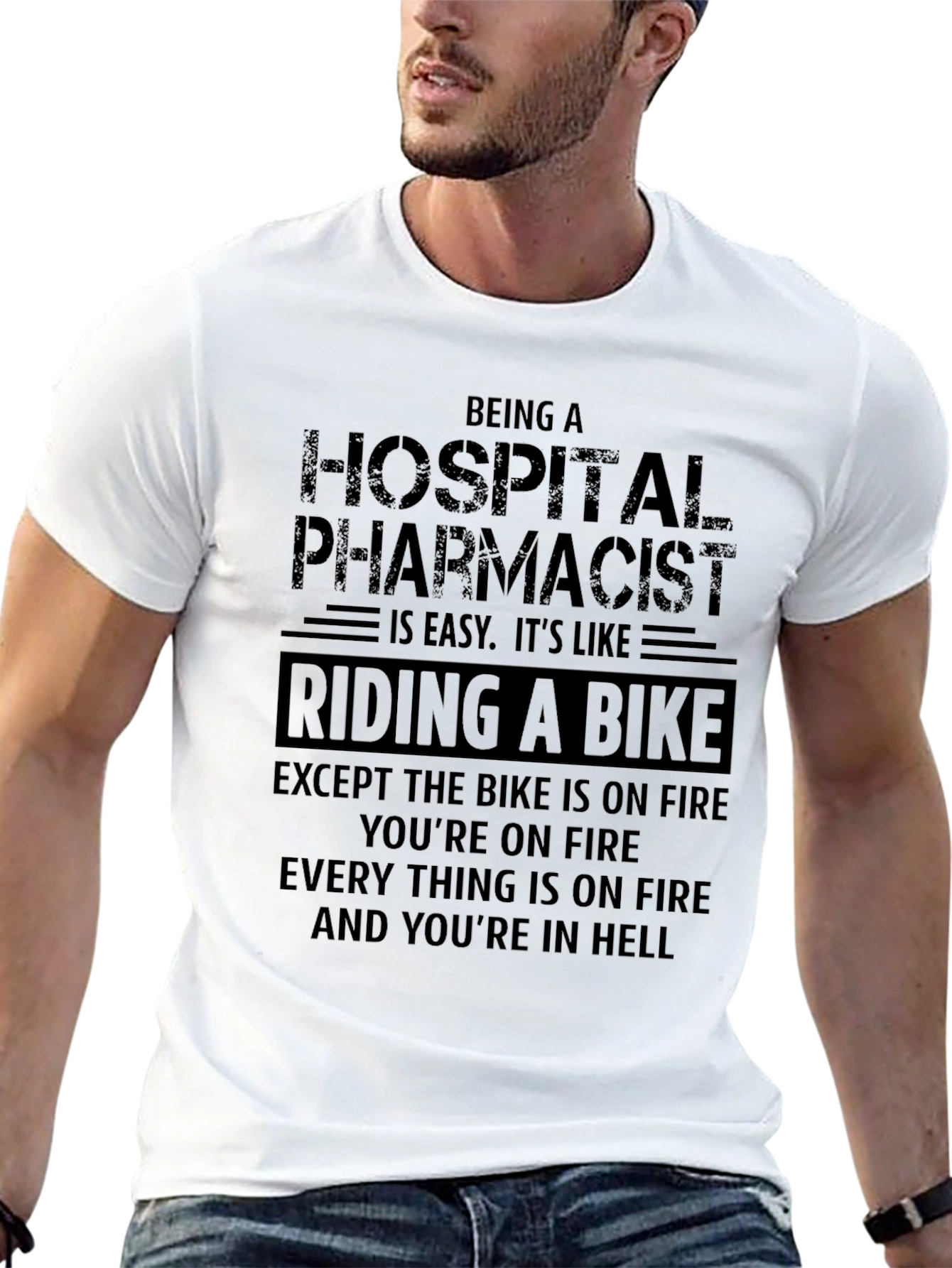 Hospital Pharmacist Riding a Bike T-Shirt Funny Job Gift
