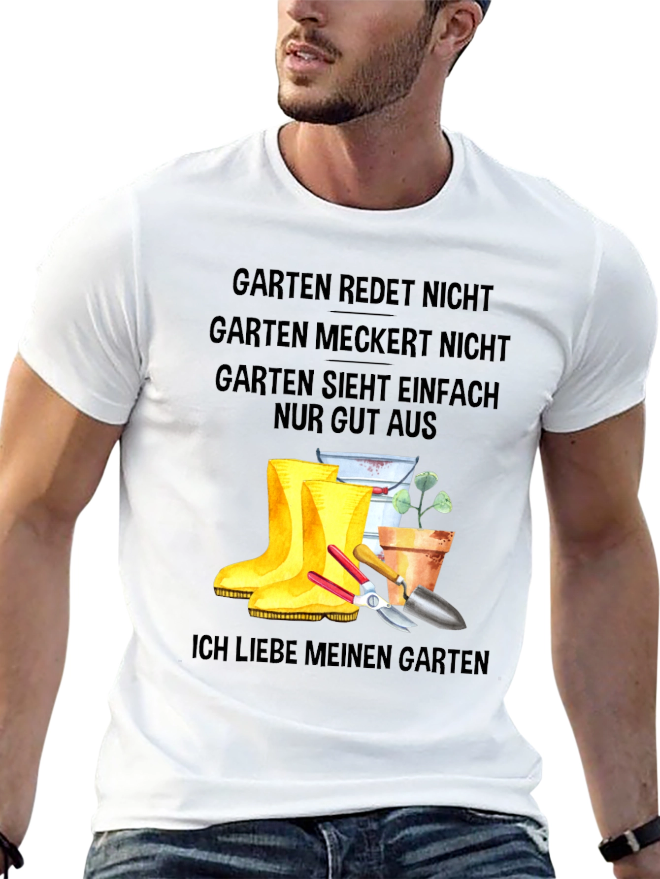 Garten German T-Shirt: Gardener Boots and Tools Tee