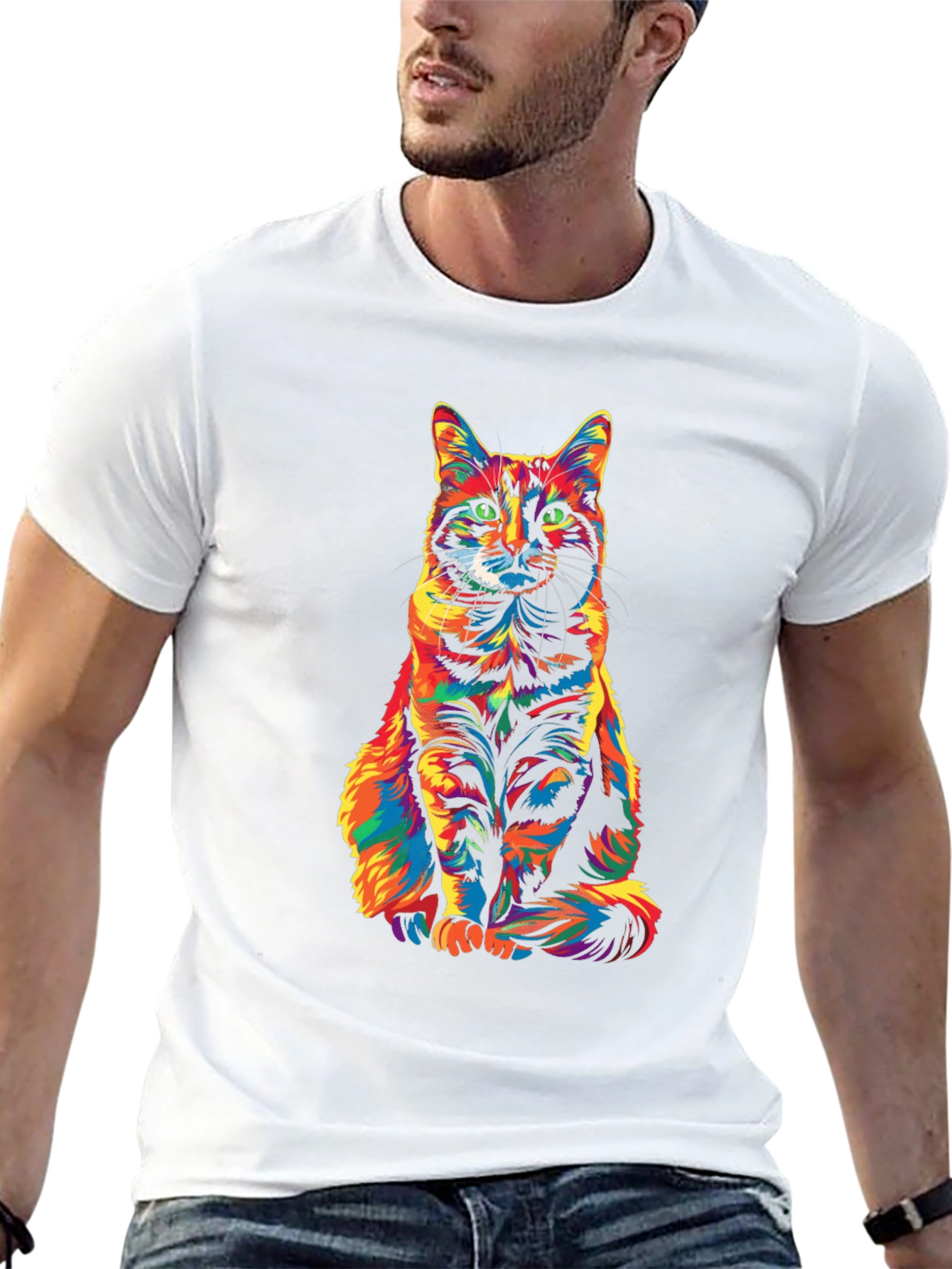 Colorful Cat Print T-Shirt