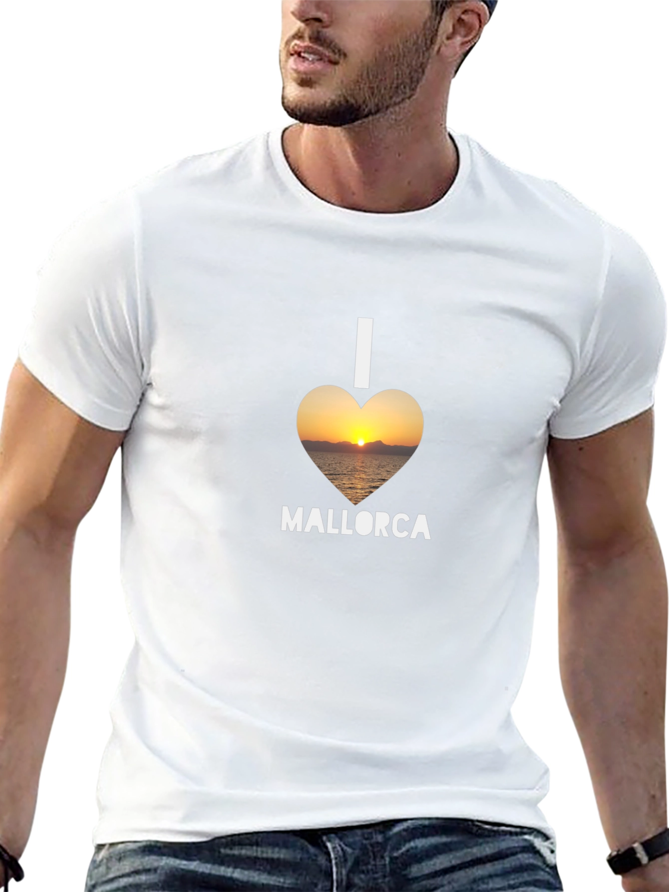 I Love Mallorca T-Shirt - Sunset Heart Design