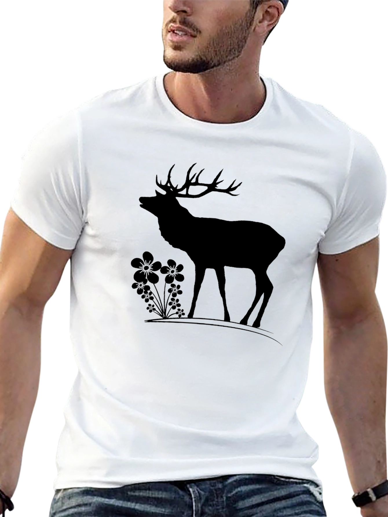 Silhouette Deer Graphic Tee - Black