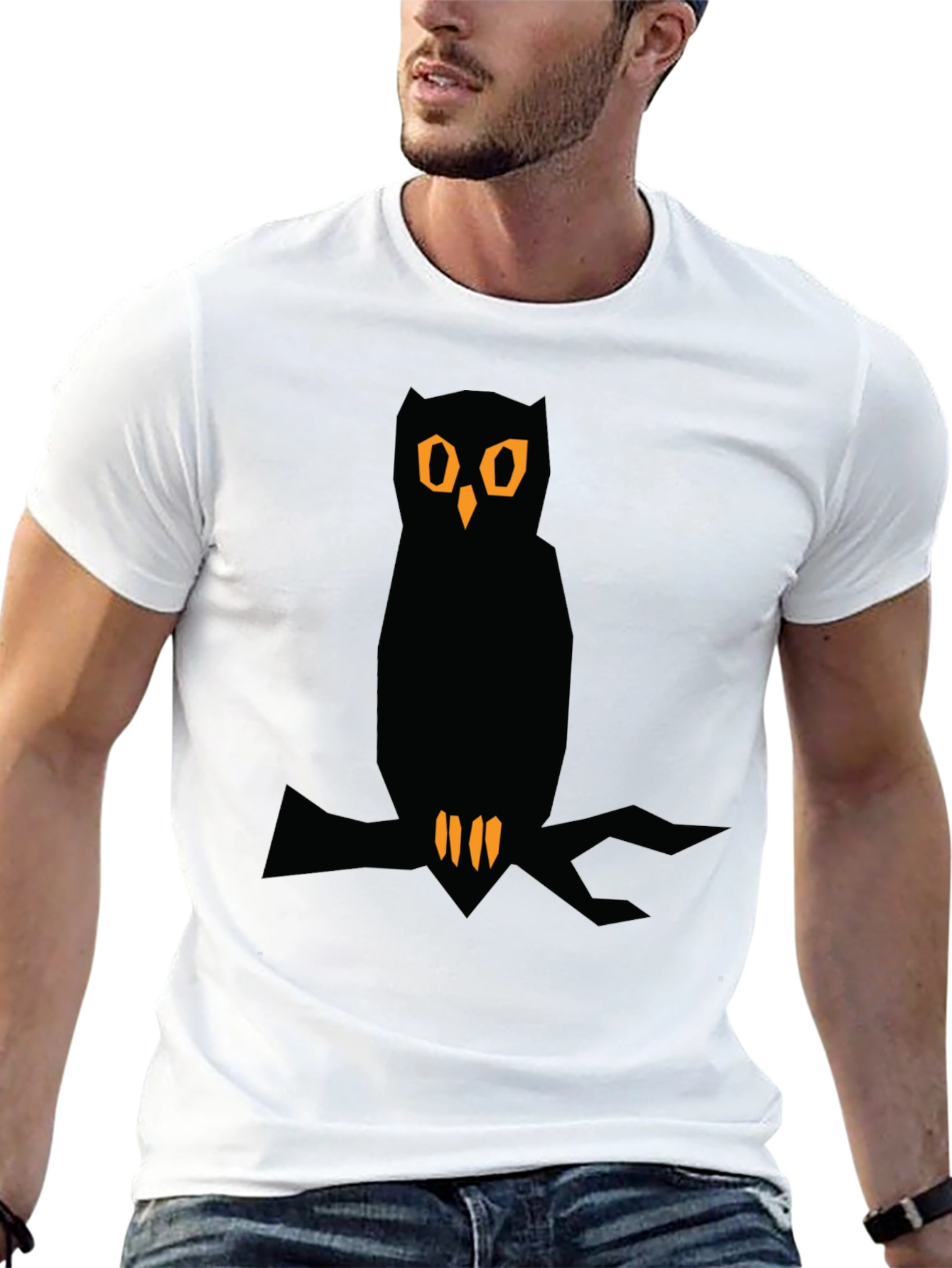 Owl Graphic Tee - Black Crew Neck T-Shirt