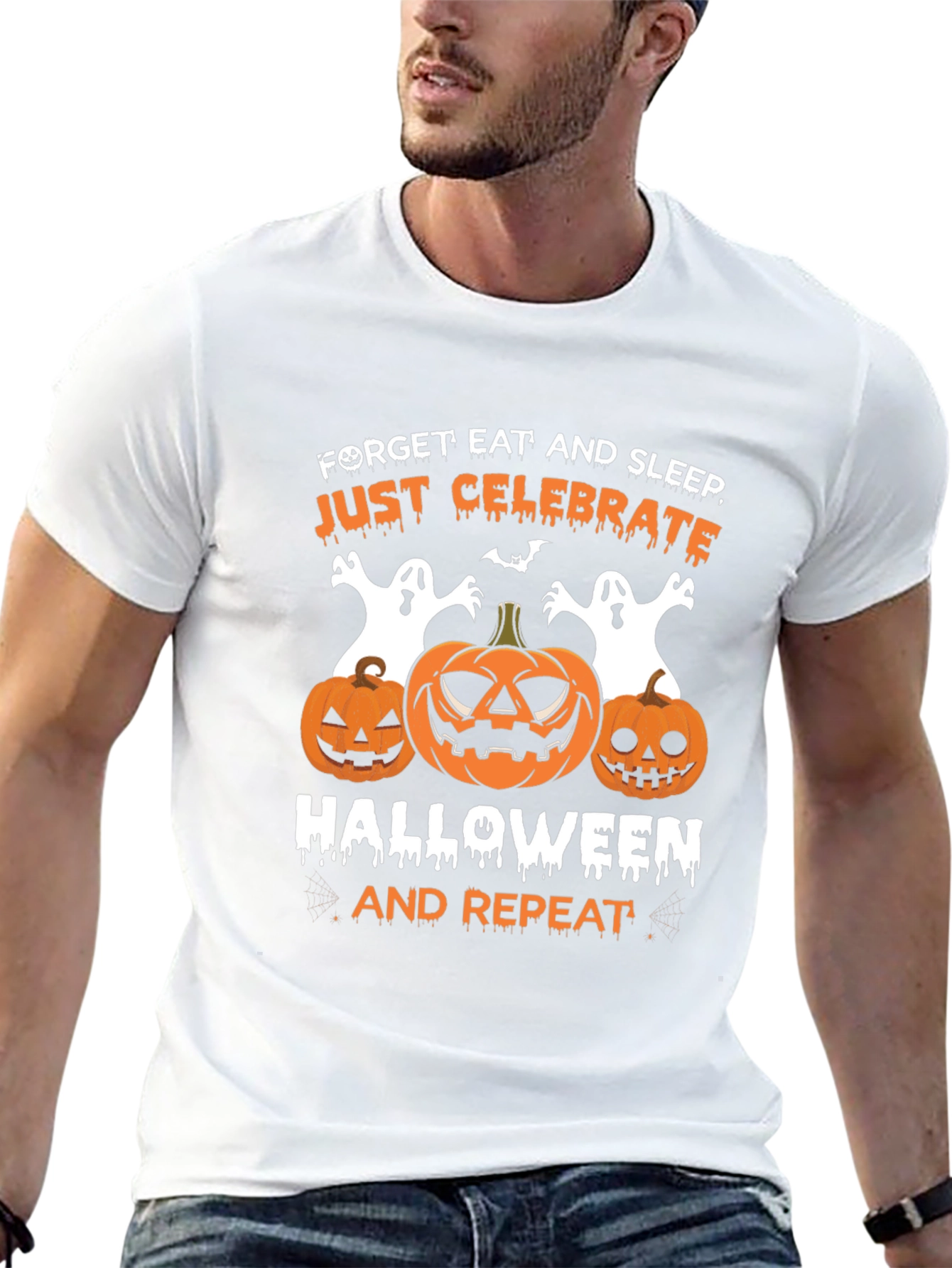 Halloween T-Shirt: Celebrate Pumpkins Ghosts Black Tee