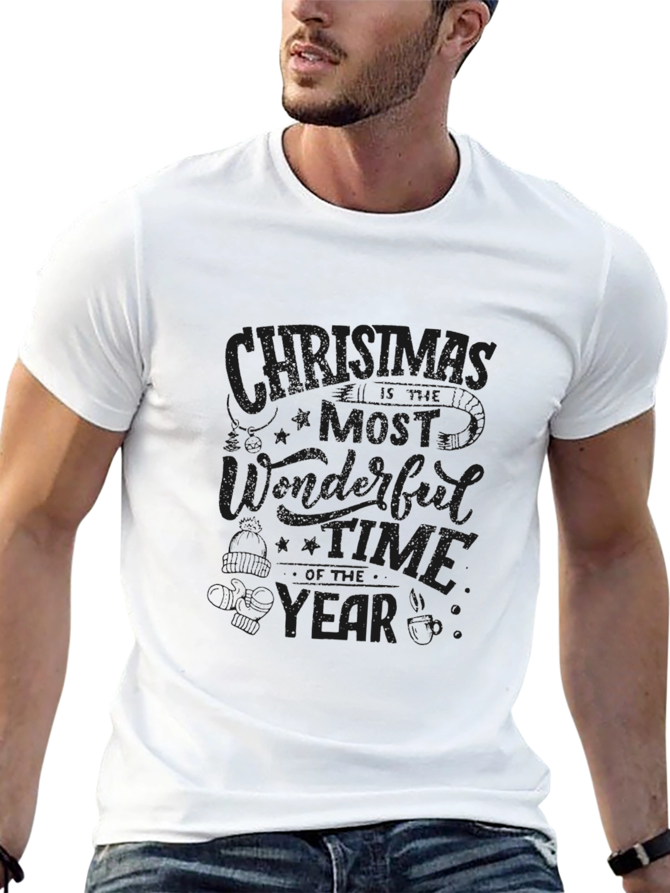 Christmas Wonderful Time Year Black T-Shirt