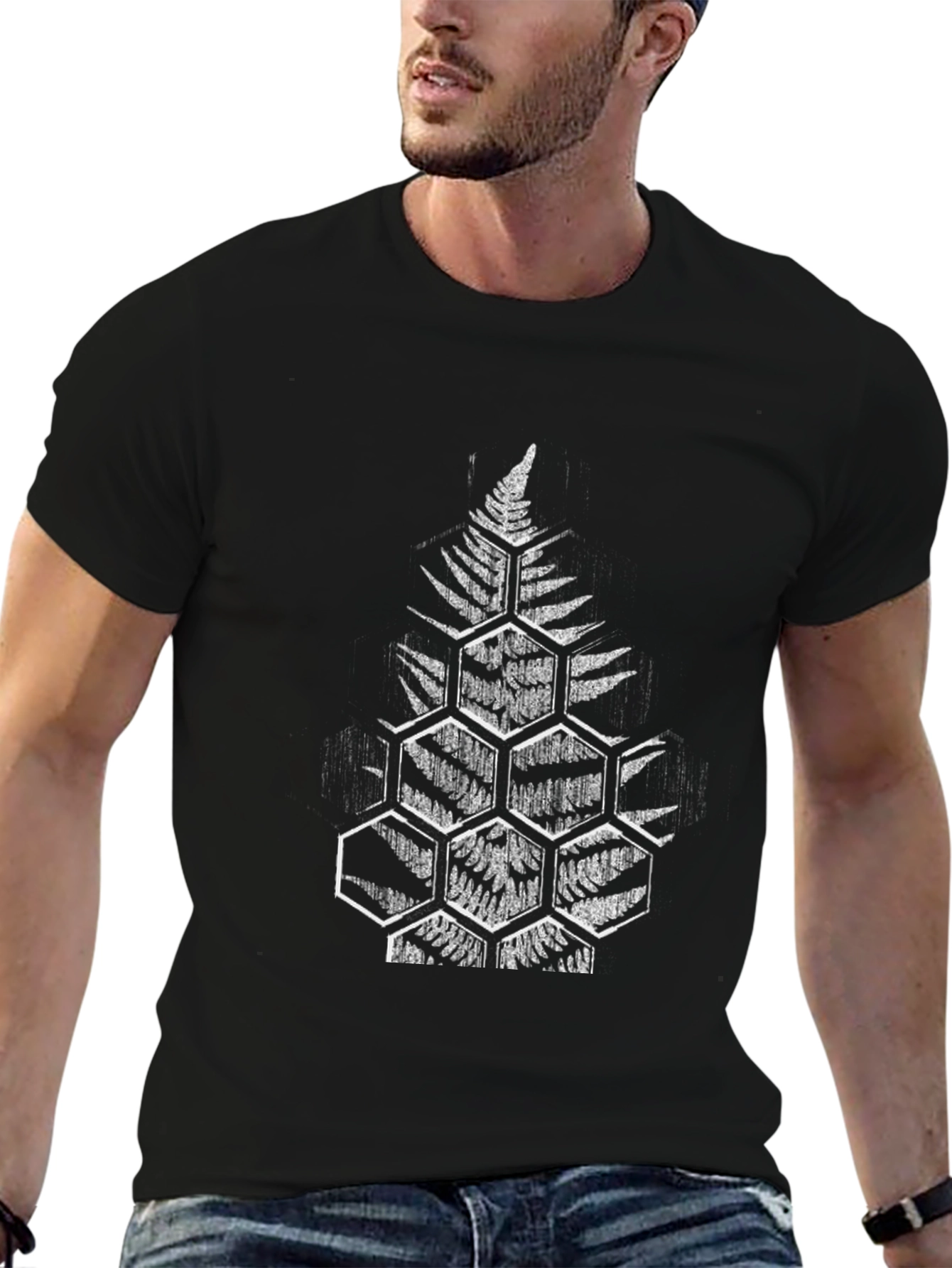 Fern Hexagon Graphic Black T-Shirt
