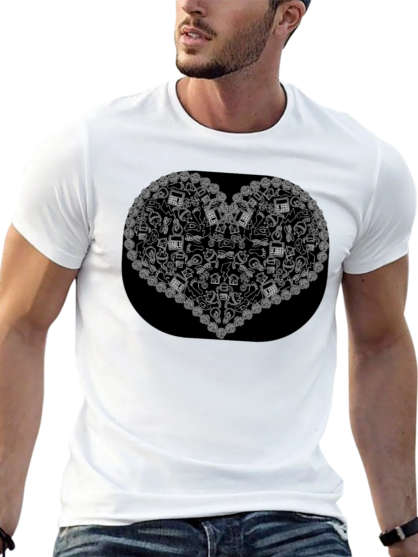Black T-Shirt with Heart Print