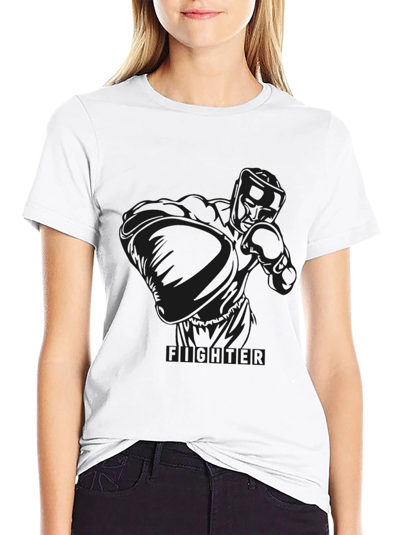 Black Fighter Graphic Tee - Boxing Design