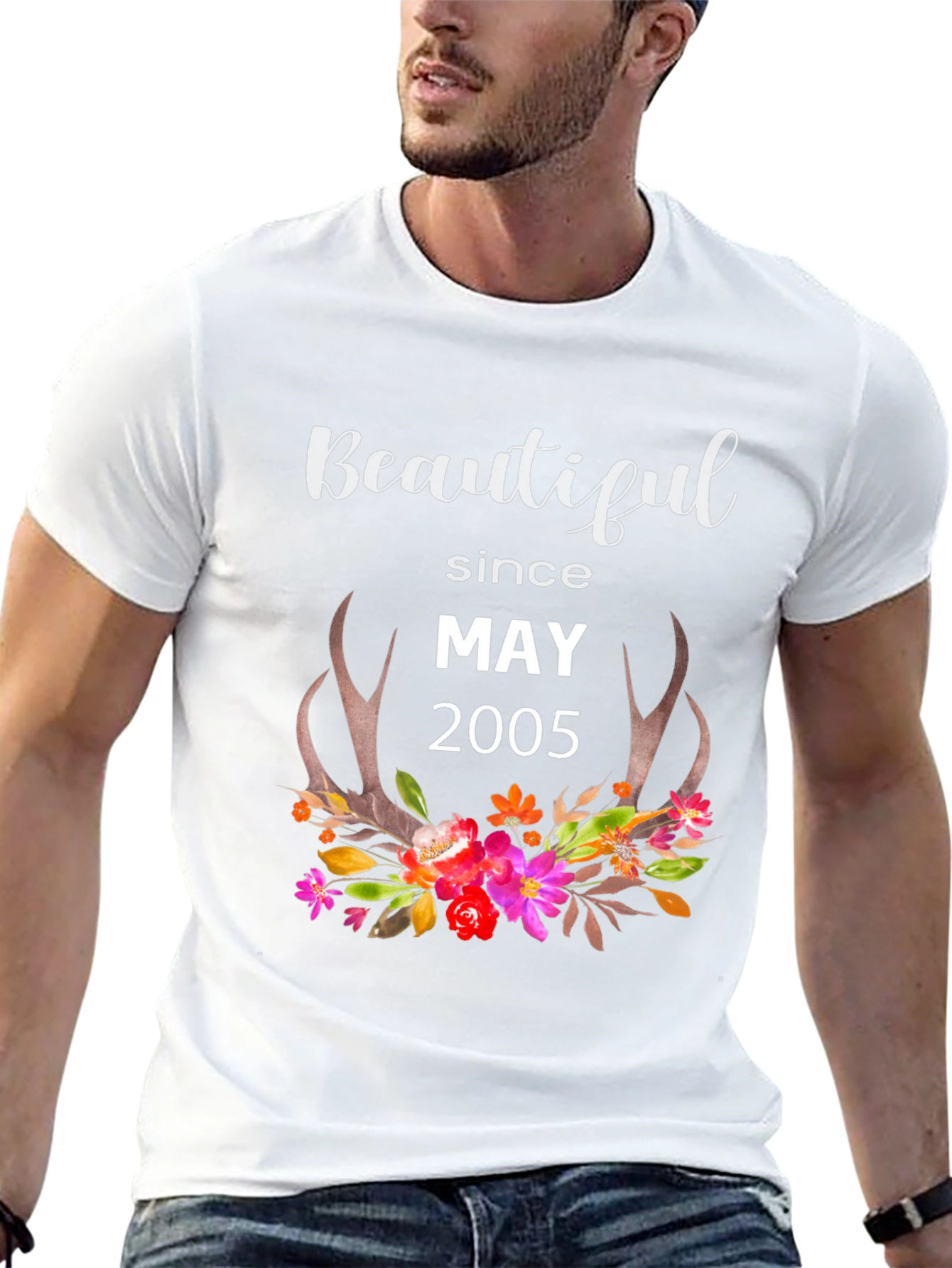 Beautiful Since May 2005 Floral Antler T-Shirt