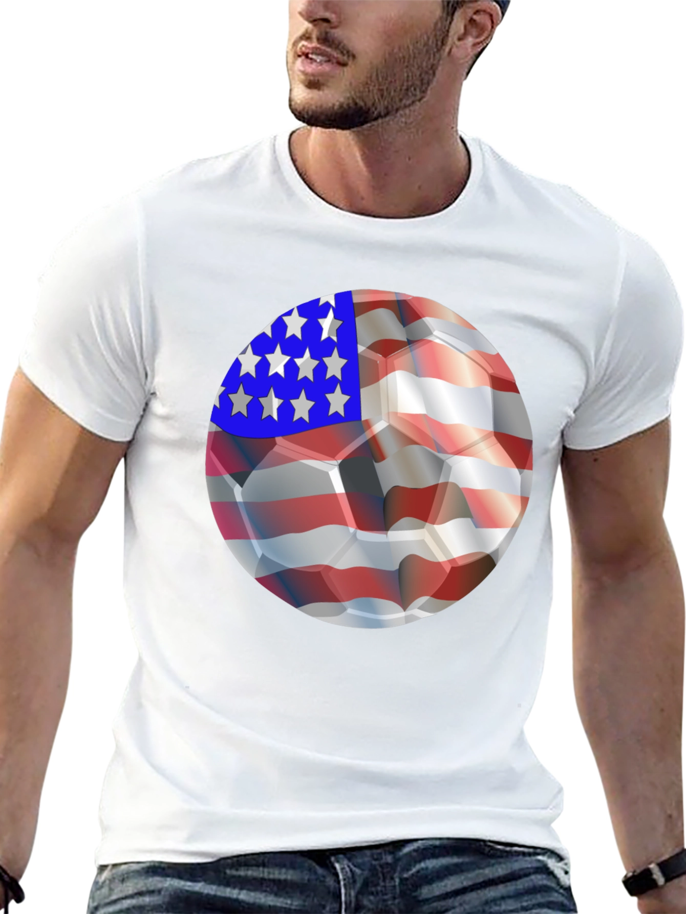 USA Flag Soccer Ball Graphic Tee - Patriotic Shirt