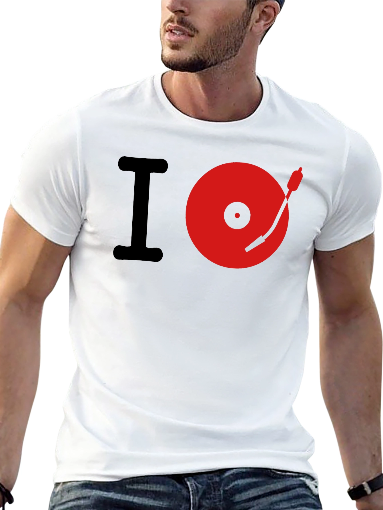 I Love Music Red Turntable Black T-Shirt