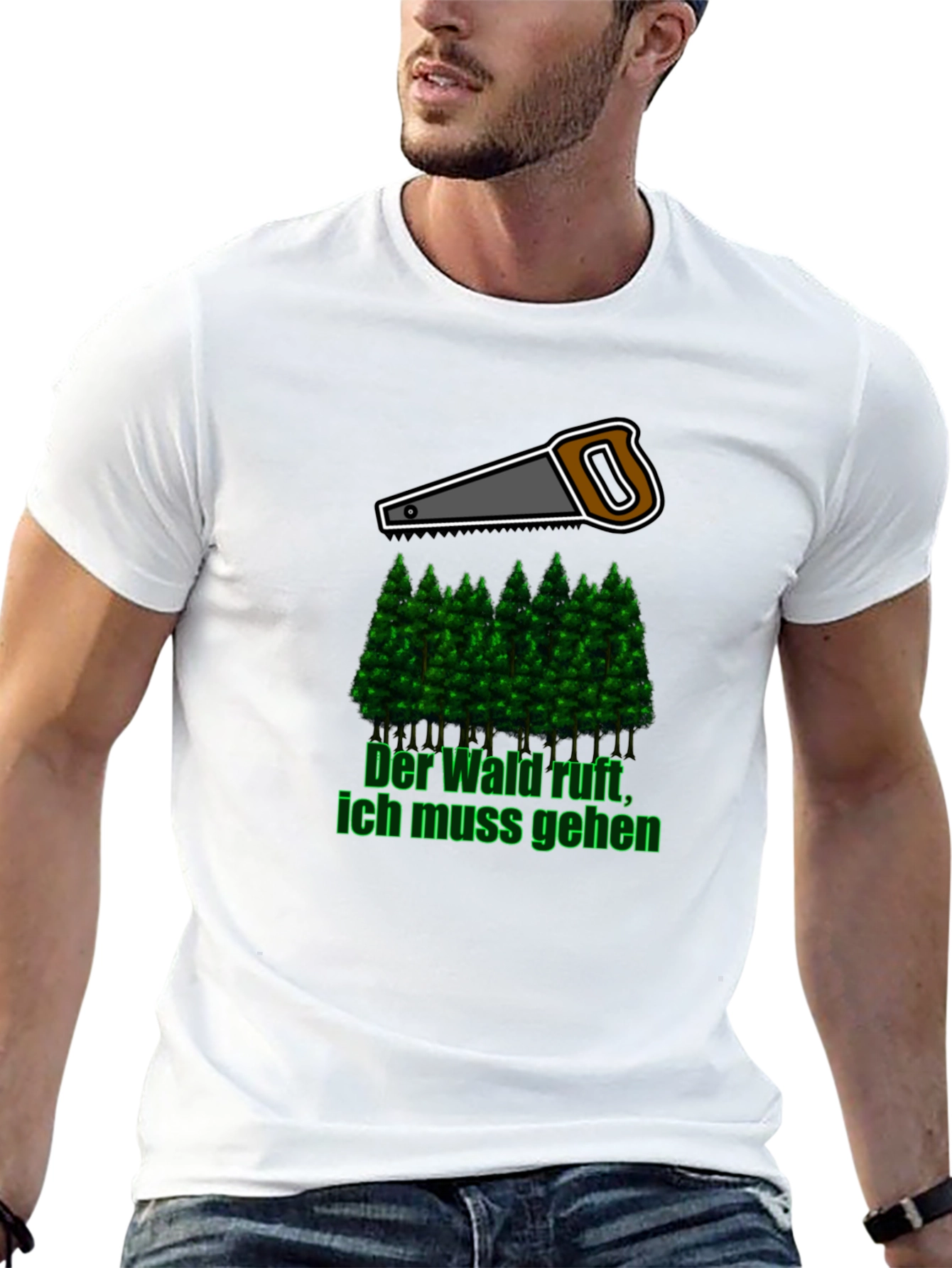 Lumberjack Saw & Forest Graphic Tee - Black