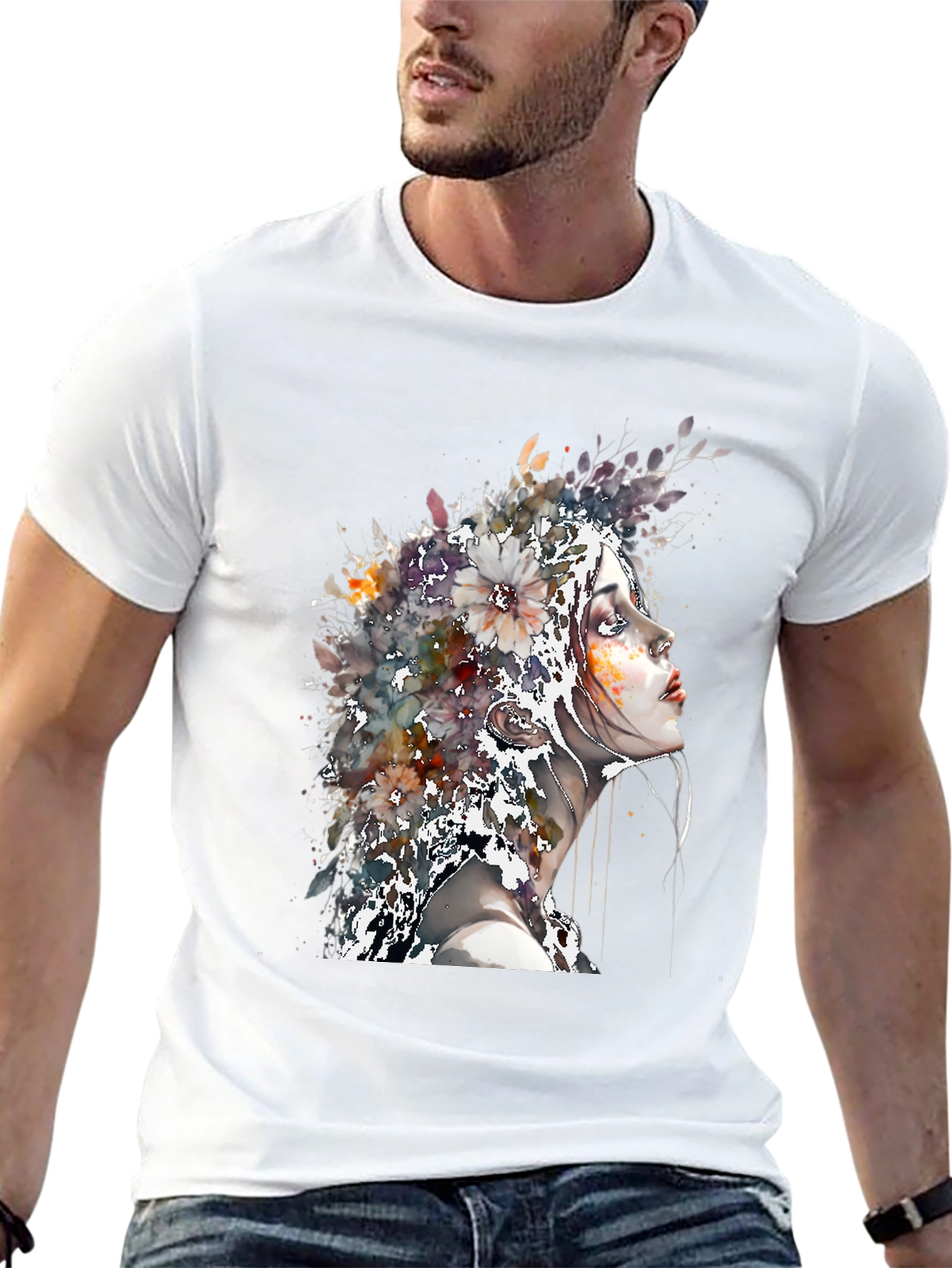 Floral Woman Art Tee - Black T-Shirt