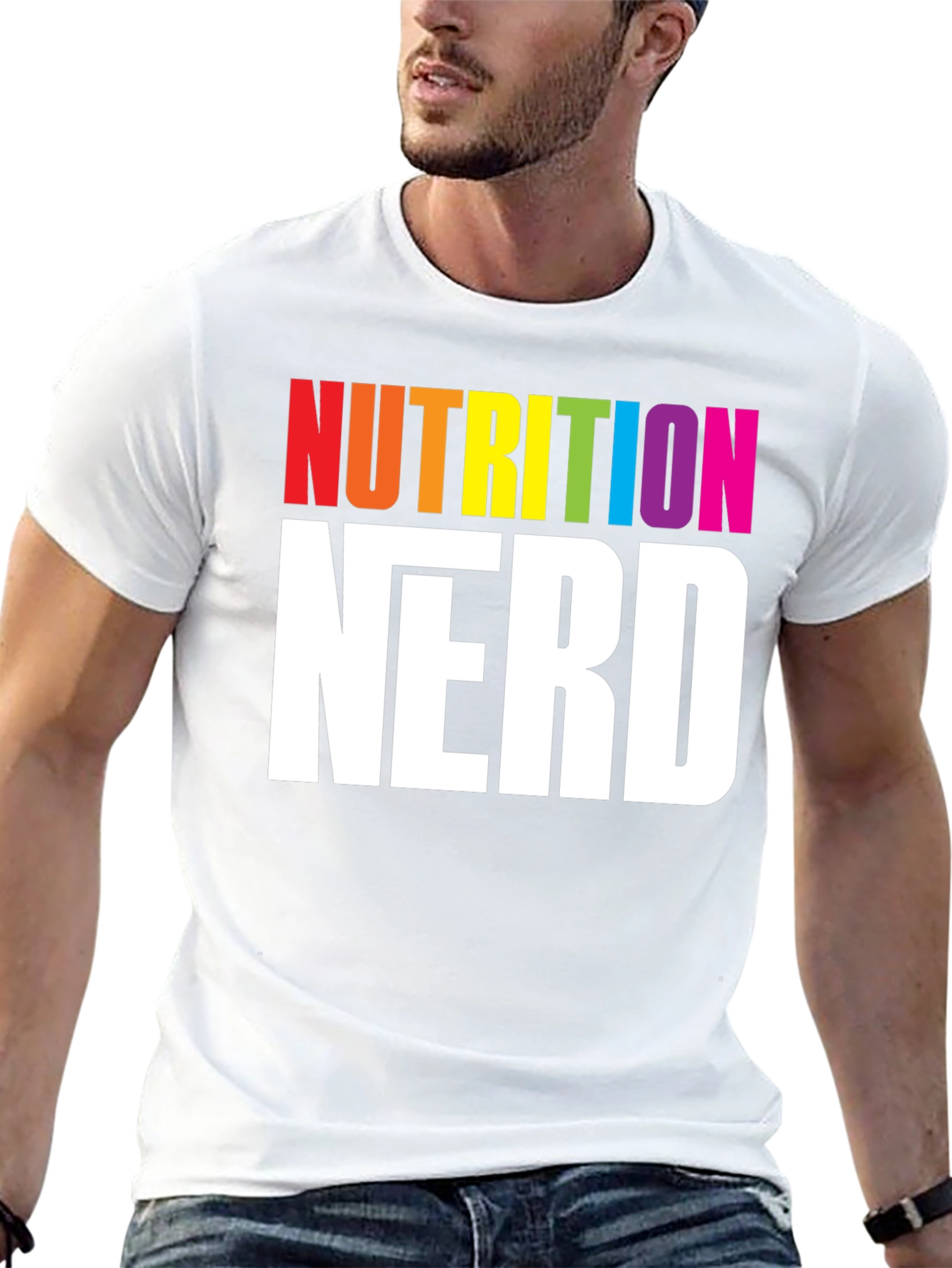 Nutrition Nerd T-Shirt - Rainbow Text Graphic