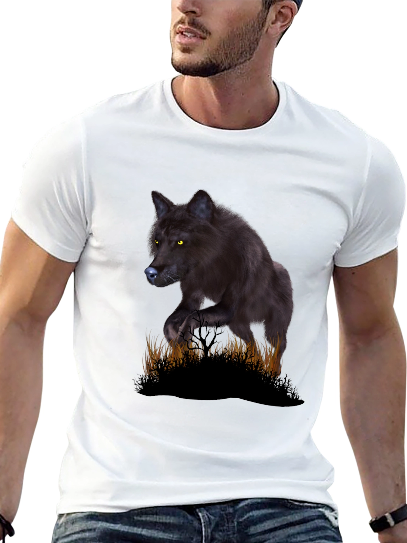 Black Wolf Graphic Tee - Mens Crew Neck T-Shirt