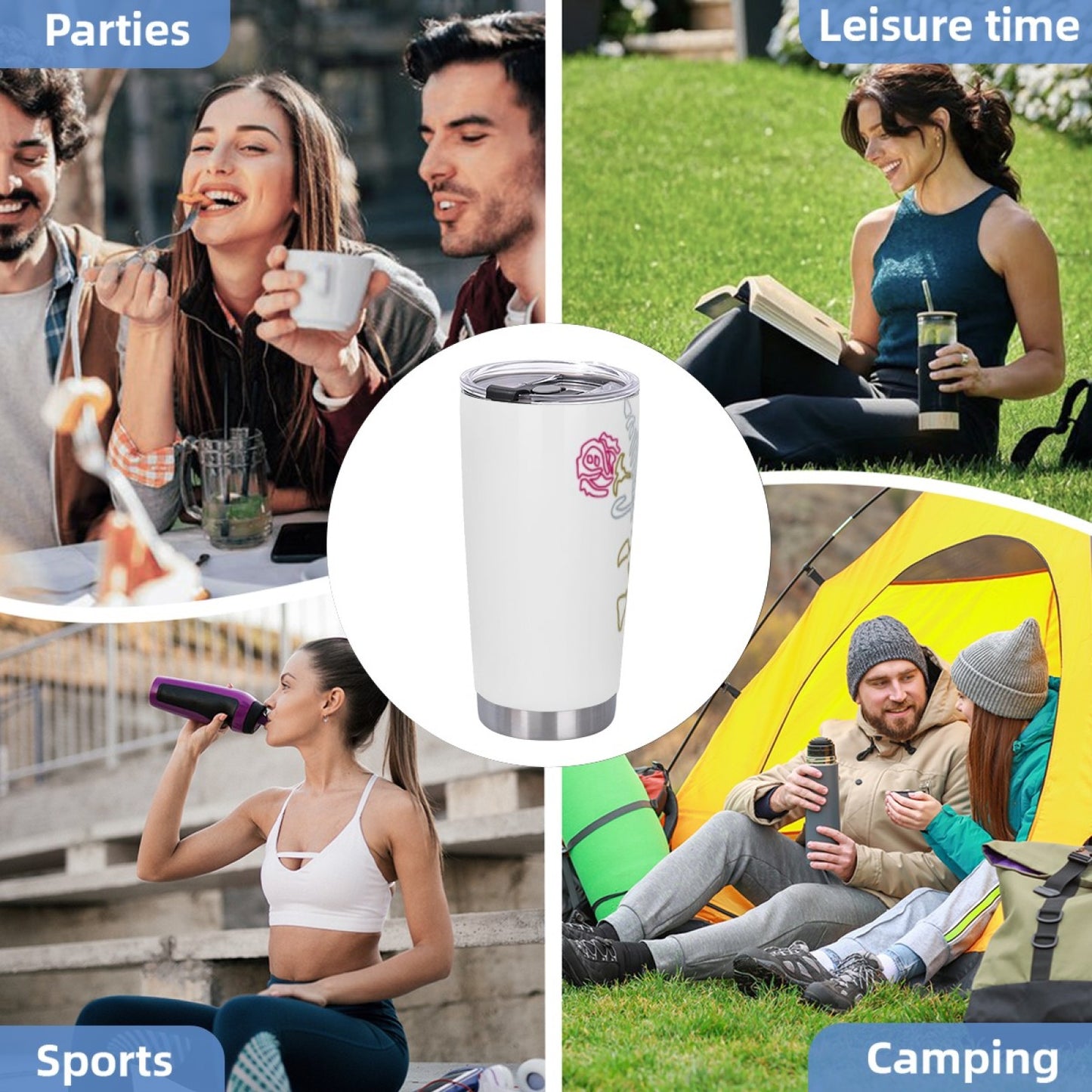 Trendy Graphic Insulated Tumbler - Stainless Steel Leak-Proof Travel Cup