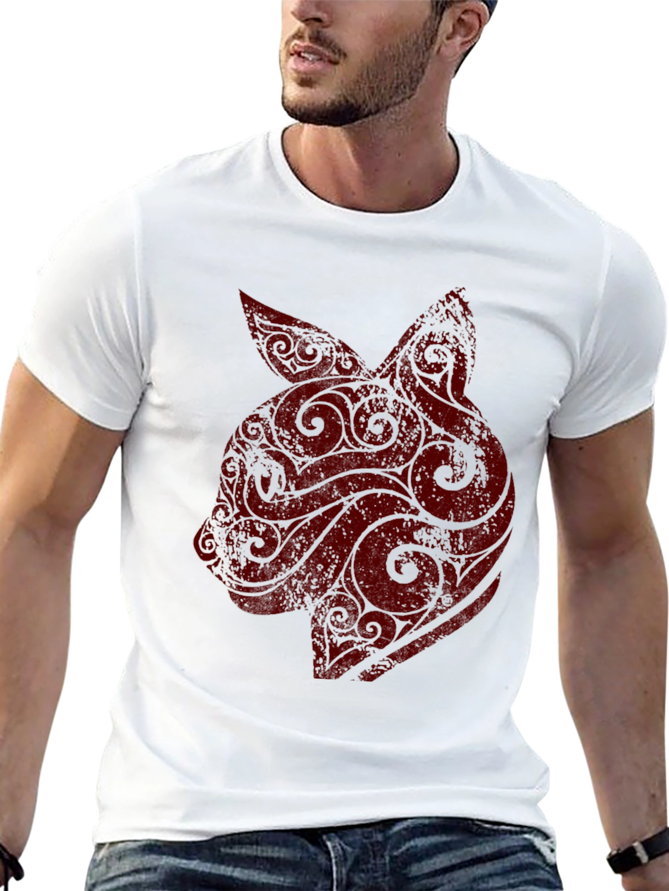 Mens Black T-Shirt with Red Rabbit Graphic