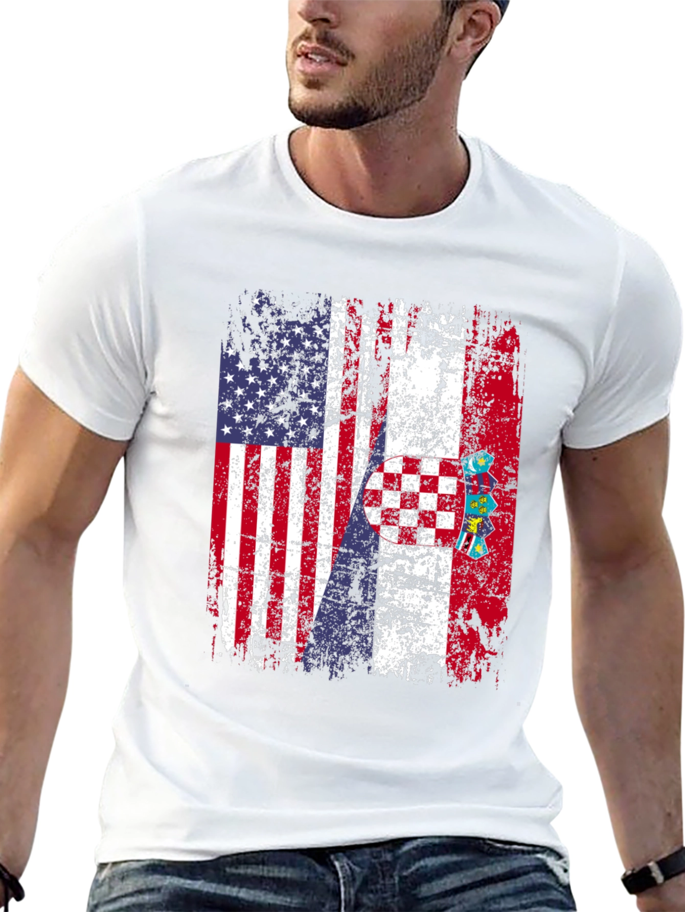USA Croatia Flag Distressed T-Shirt
