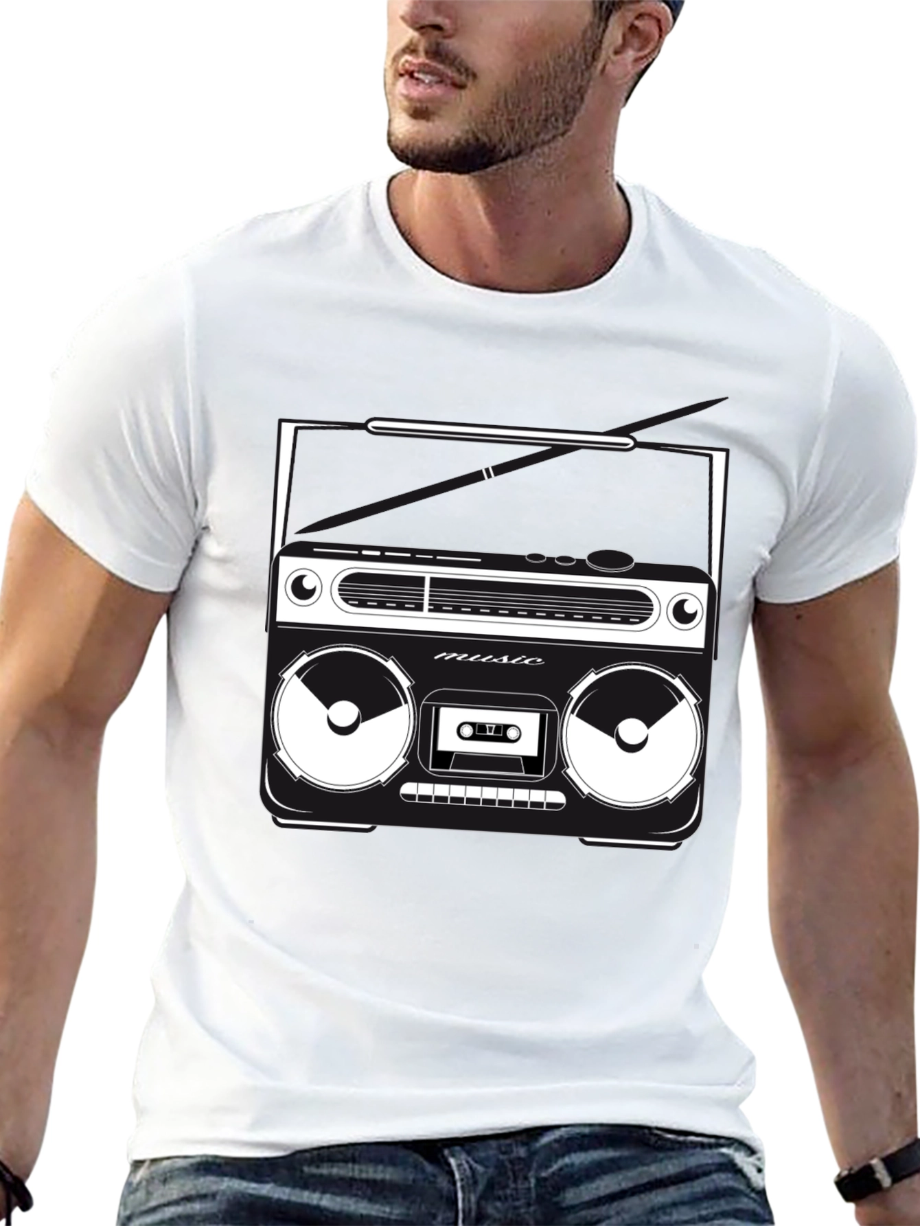 Retro Boombox Graphic T-Shirt - Classic Music Style