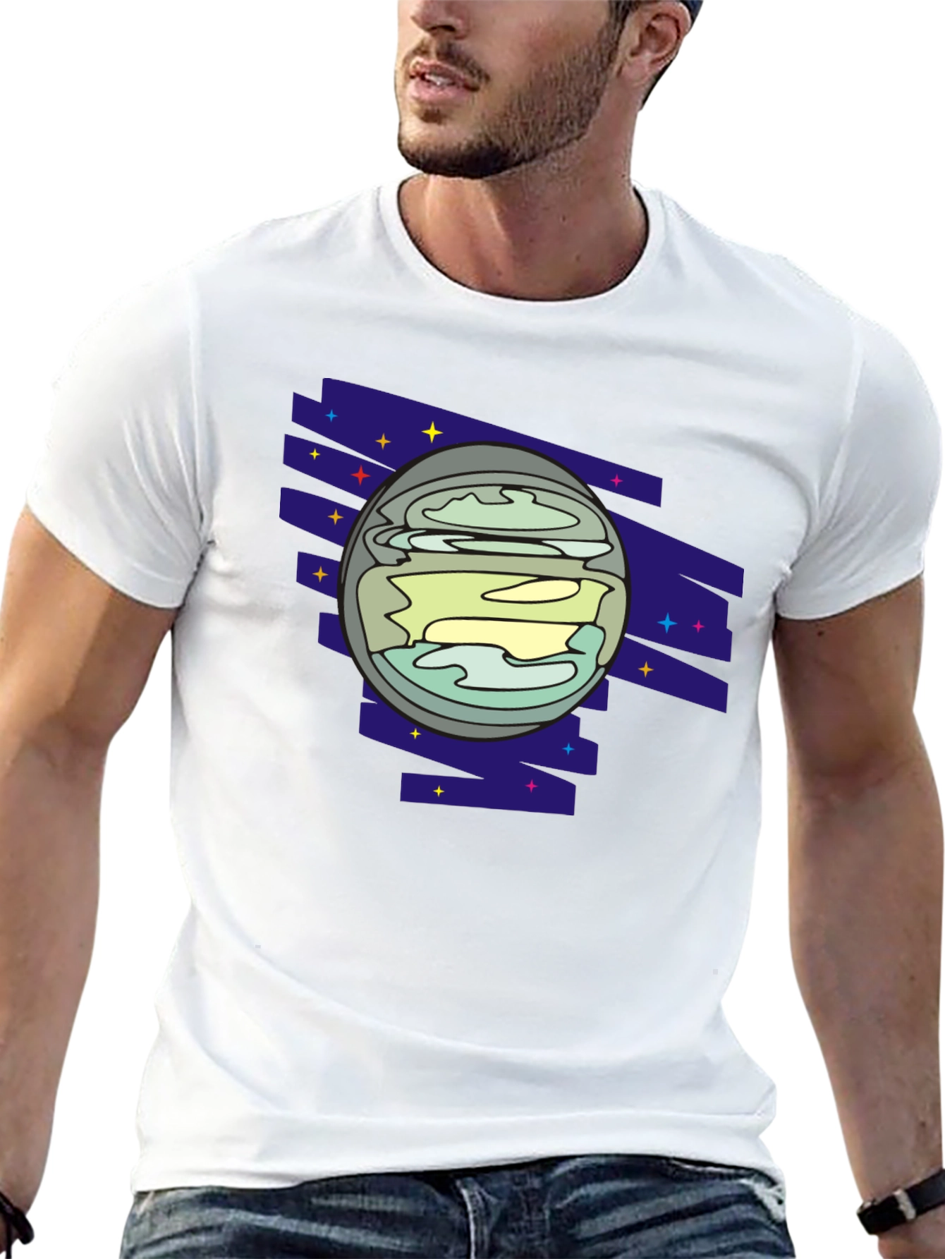 Retro Planet Graphic Tee - Black Casual Shirt