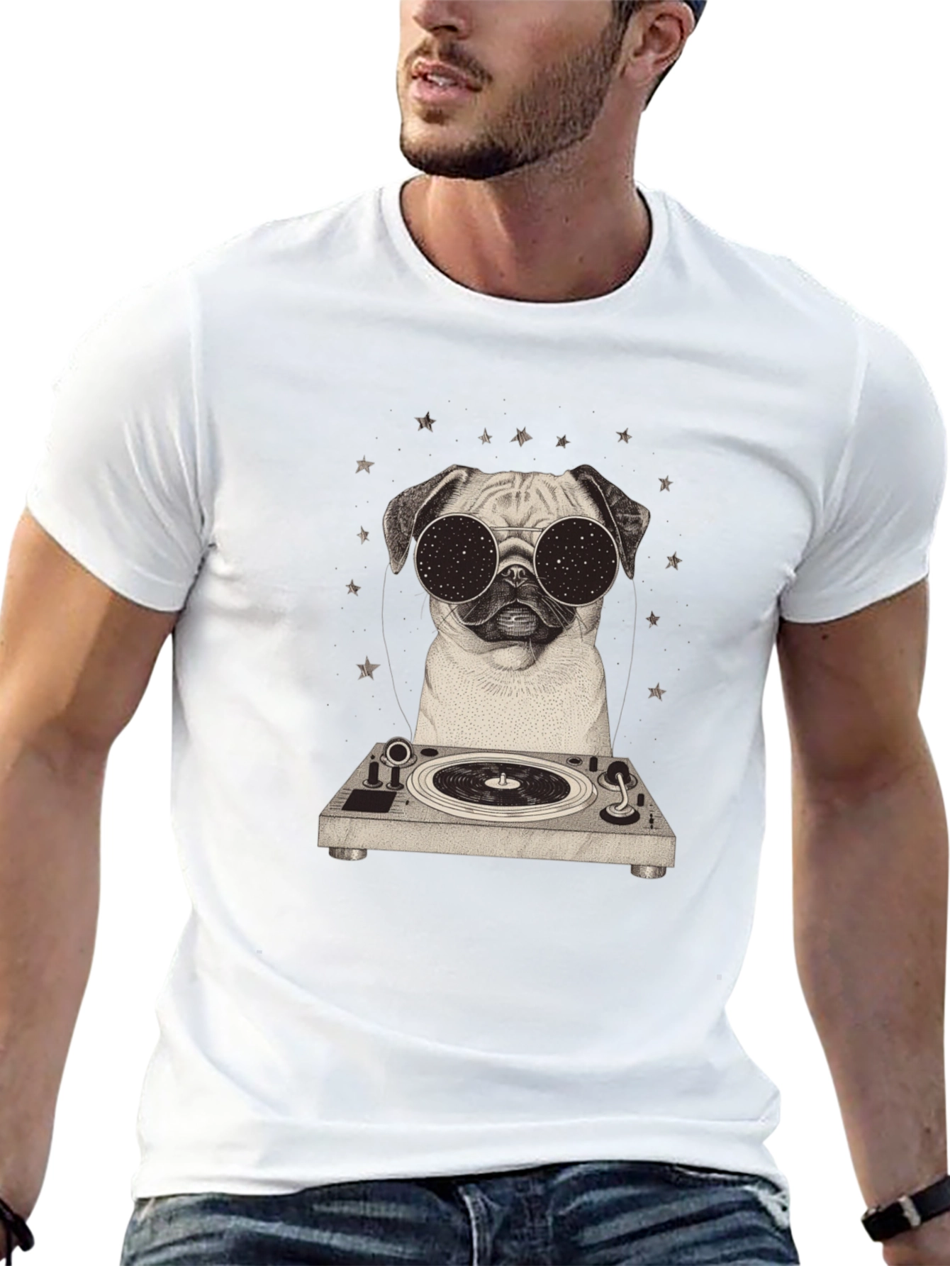 Cool Pug DJ Graphic Tee - Stylish Black T-Shirt