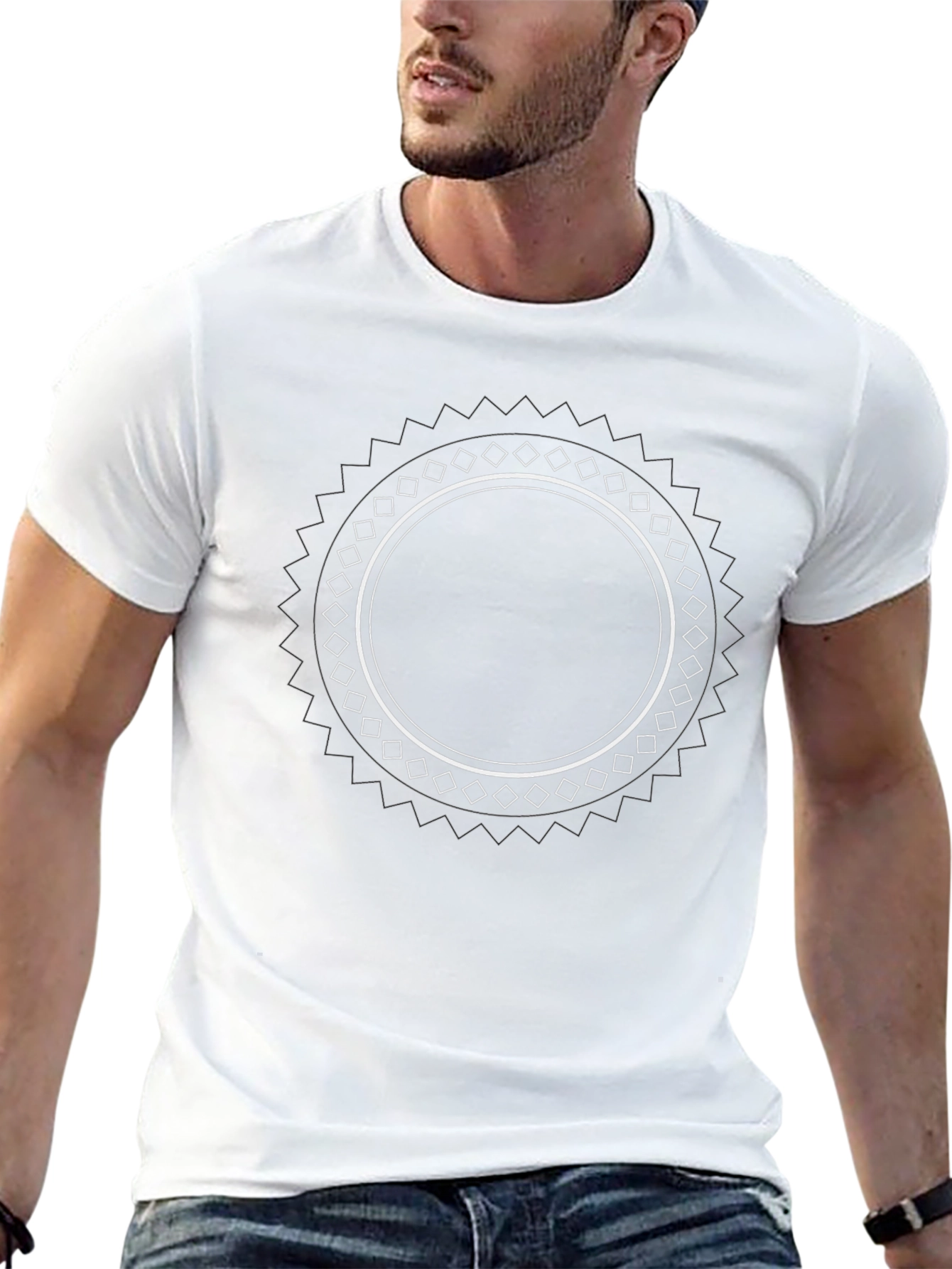 Black T-Shirt with Circular Geometric Design