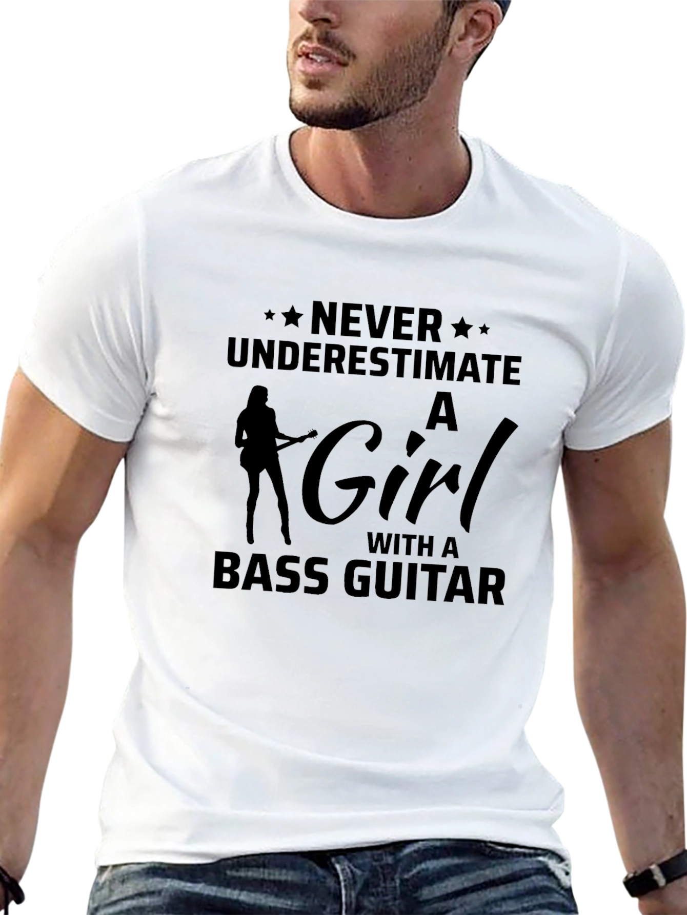Never Underestimate Girl with Bass Guitar T-Shirt
