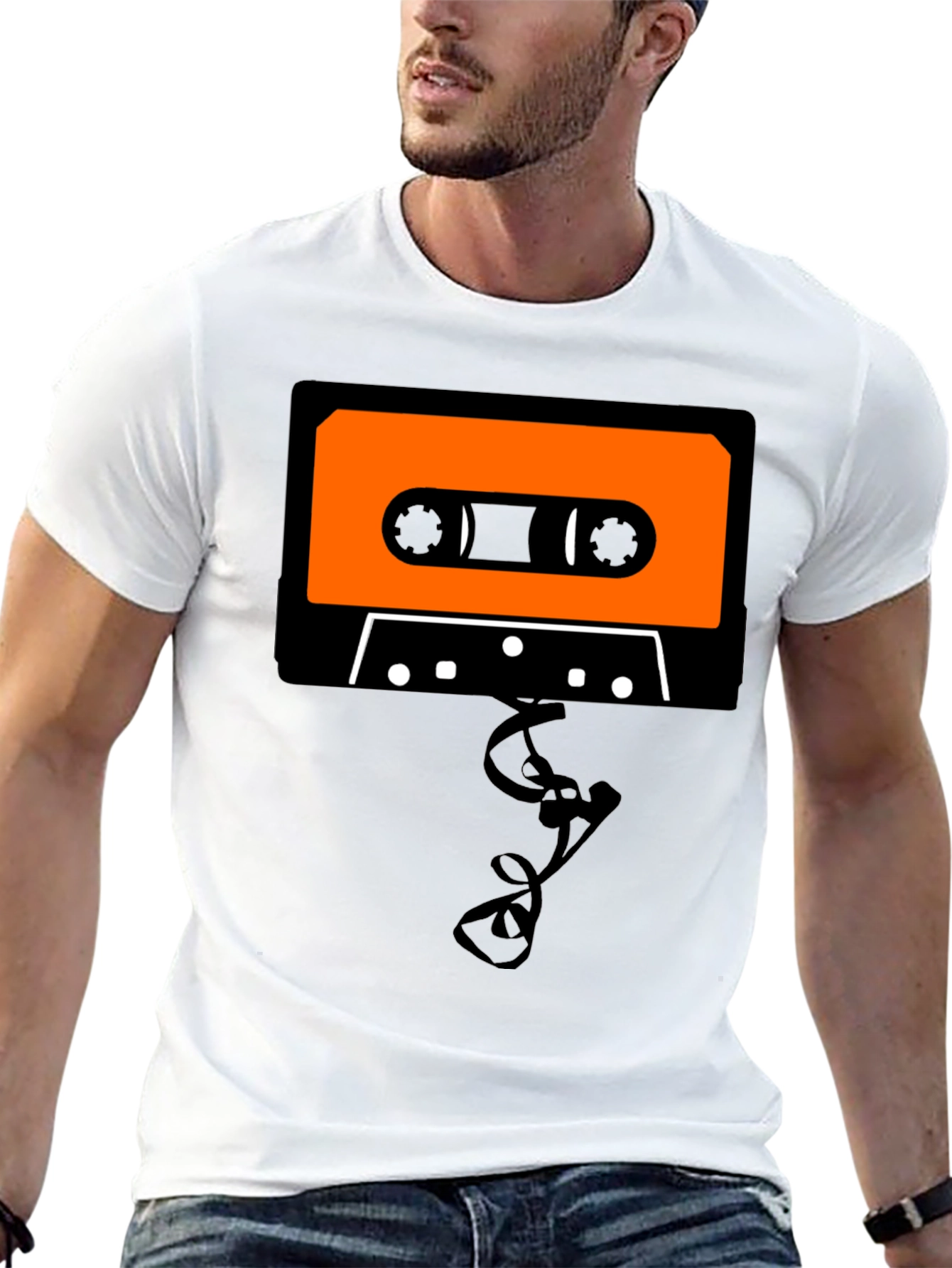 Retro Cassette Tape Graphic Tee - Black Cotton T-Shirt