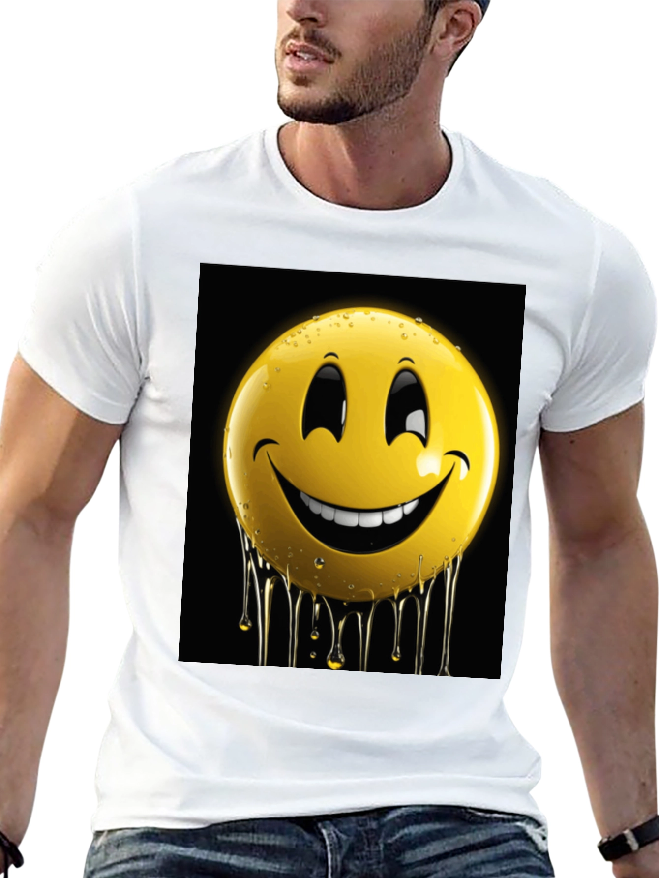 Smiley Face Drip Graphic Tee - Black