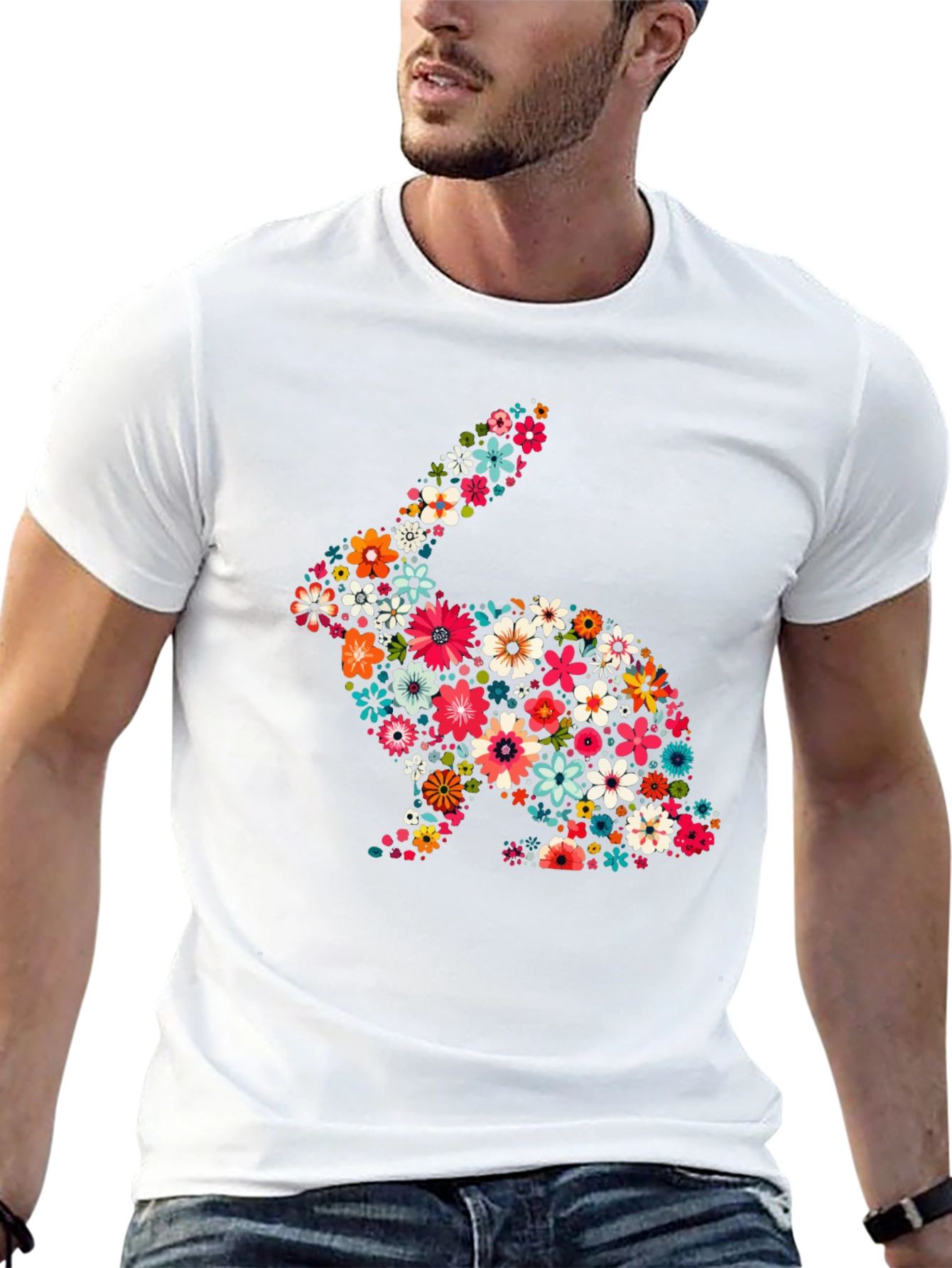 Floral Rabbit Graphic Tee - Cute Easter Shirt