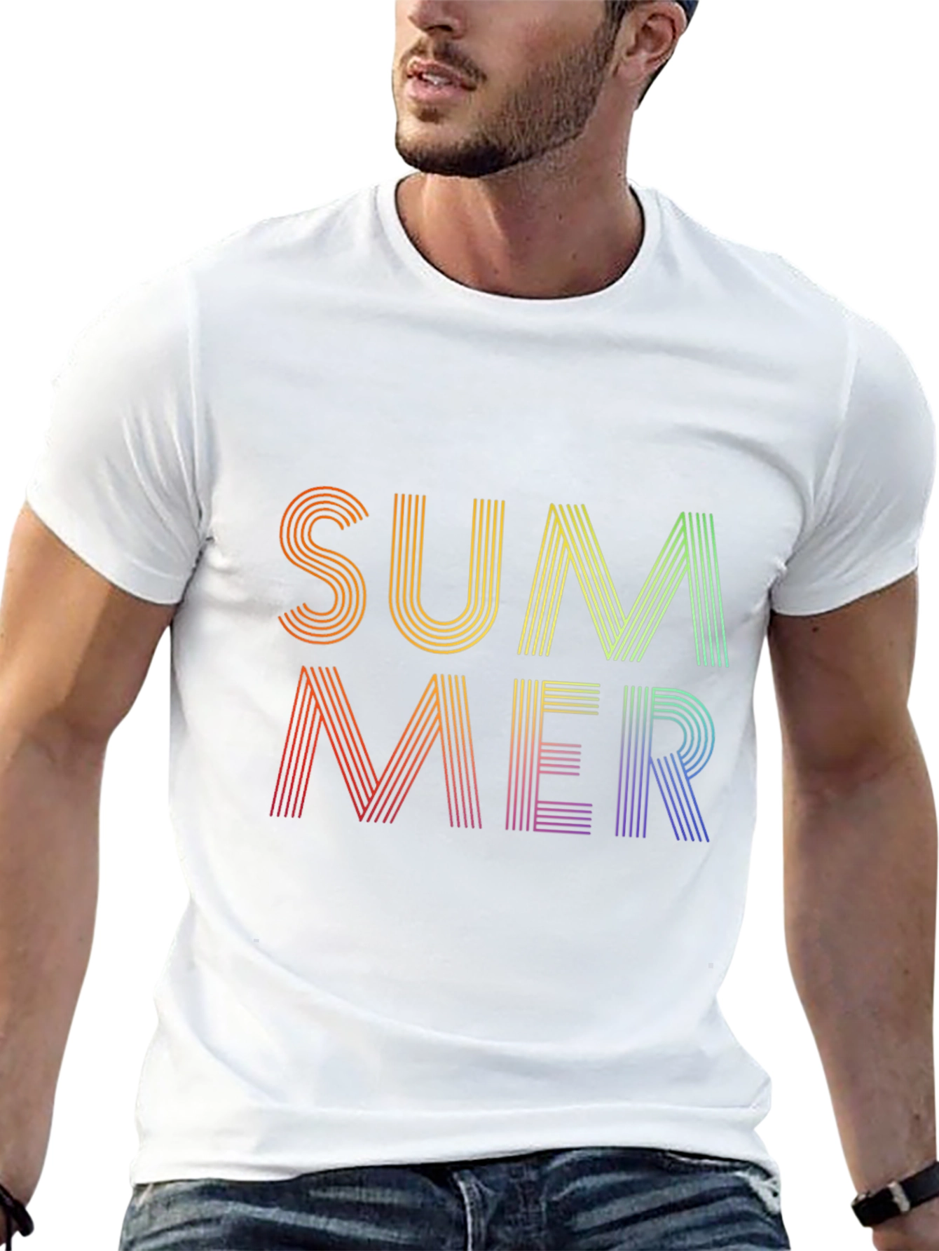 Summer Rainbow Graphic Tee - Black Cotton Blend