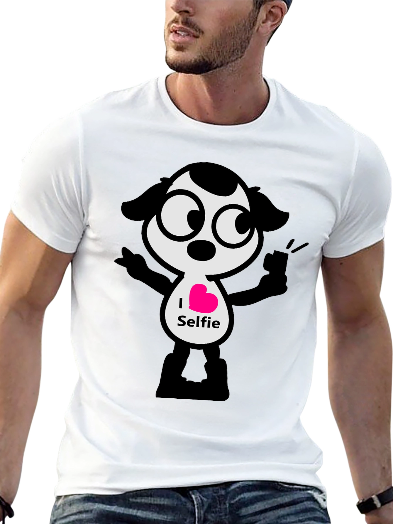 I Heart Selfie Black T-Shirt - Cartoon Design
