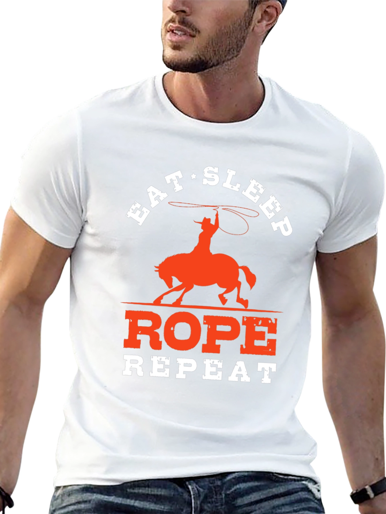 Eat Sleep Rope Repeat Cowboy Graphic Tee
