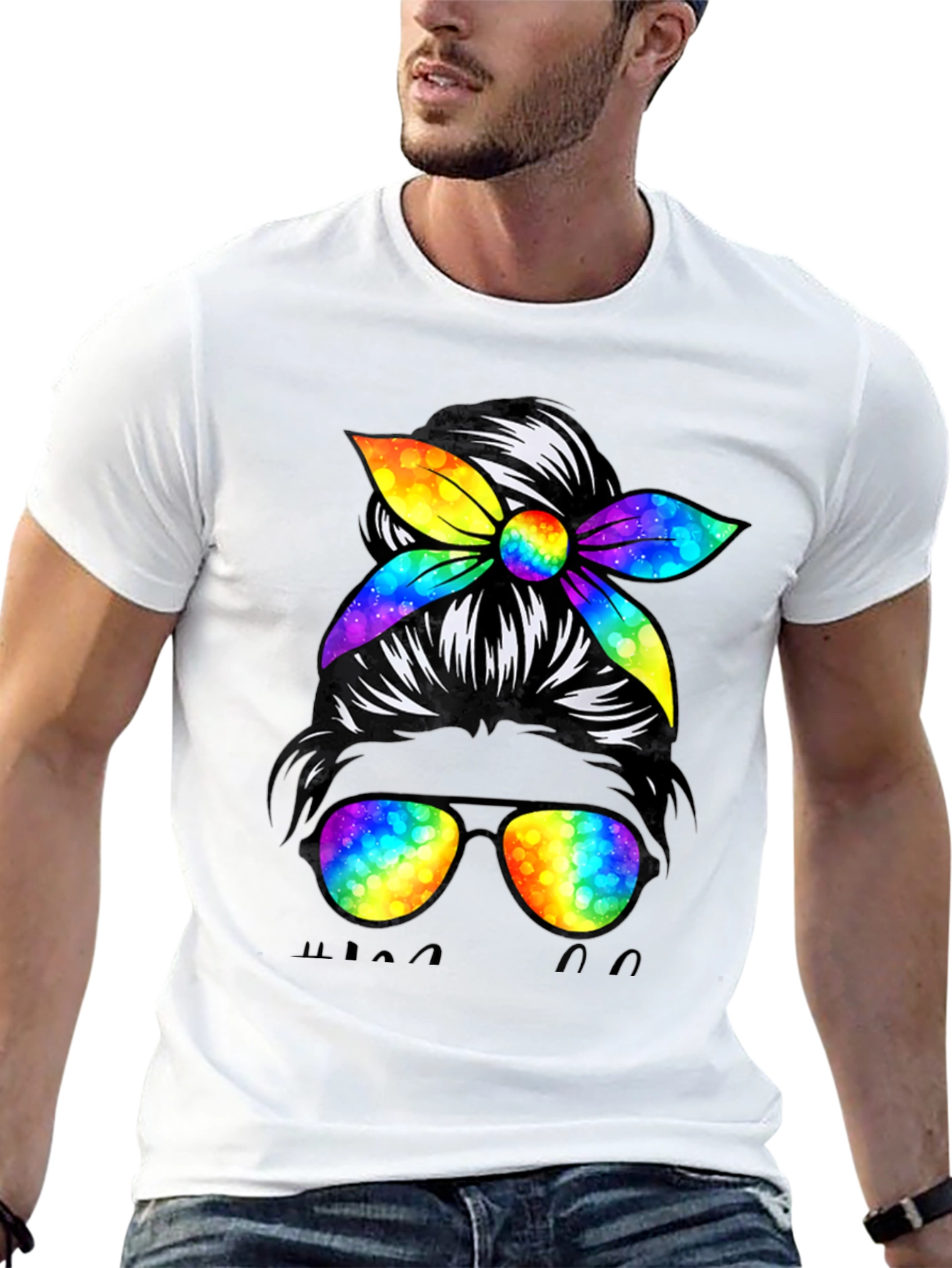 Messy Bun Golf Mom T-Shirt Rainbow Sunglasses