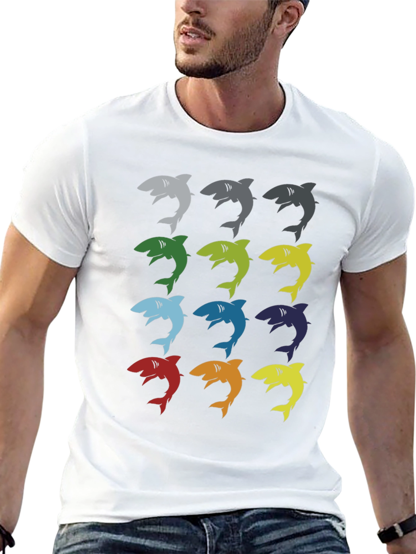 Mens Shark Pattern Graphic T-Shirt - Black