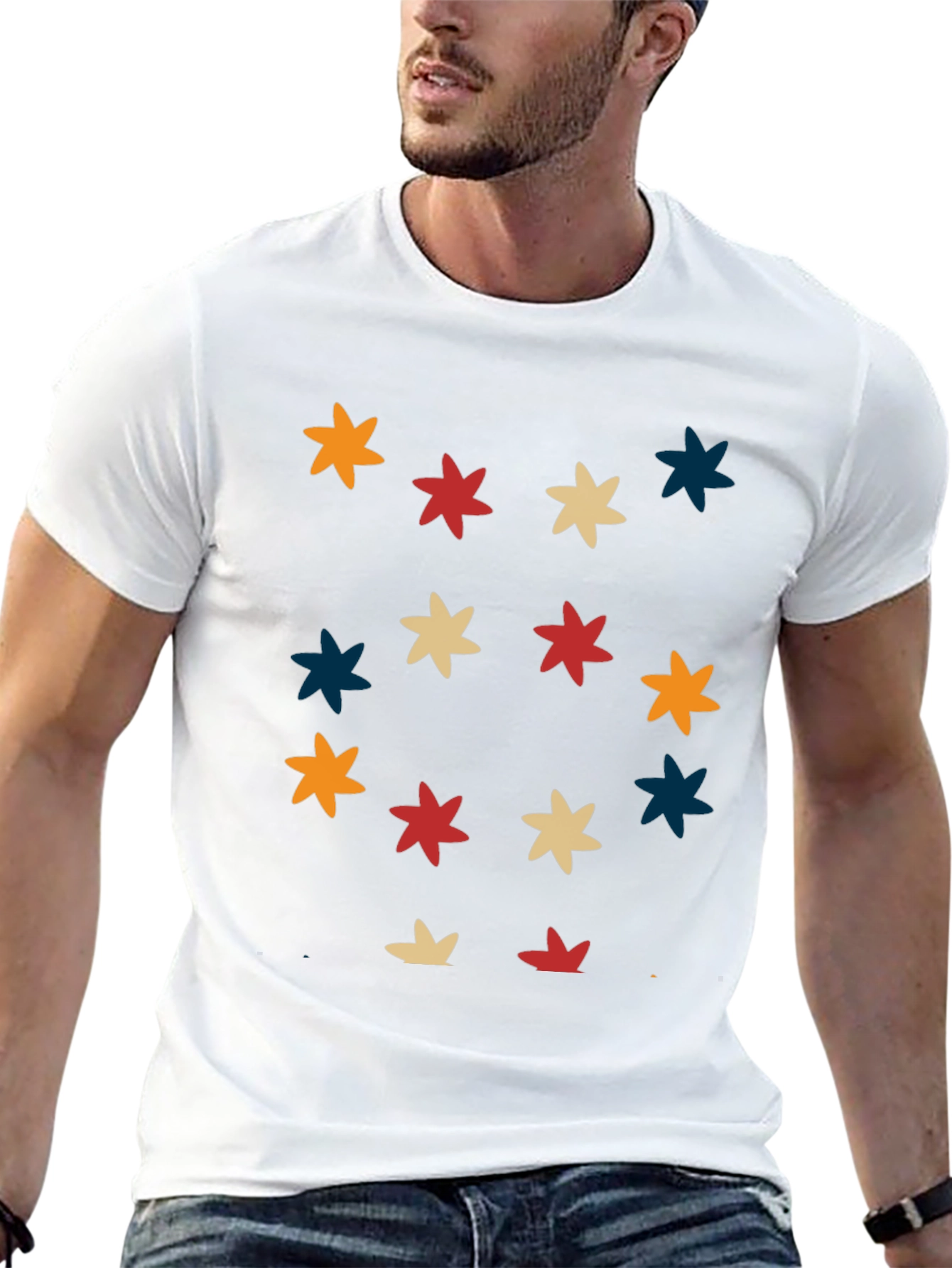 Retro Starburst Pattern Black T-Shirt
