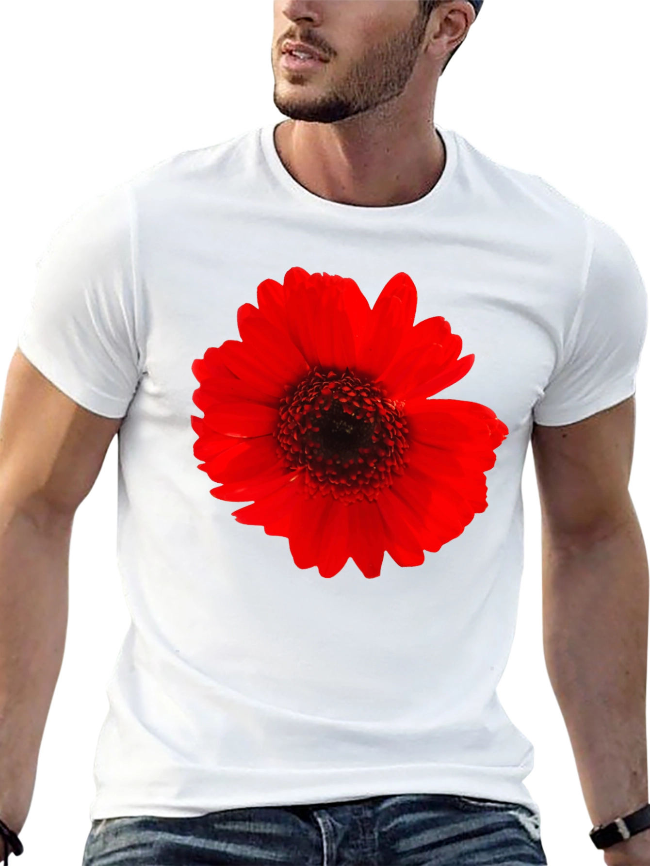 Bold Red Flower Graphic Black T-Shirt