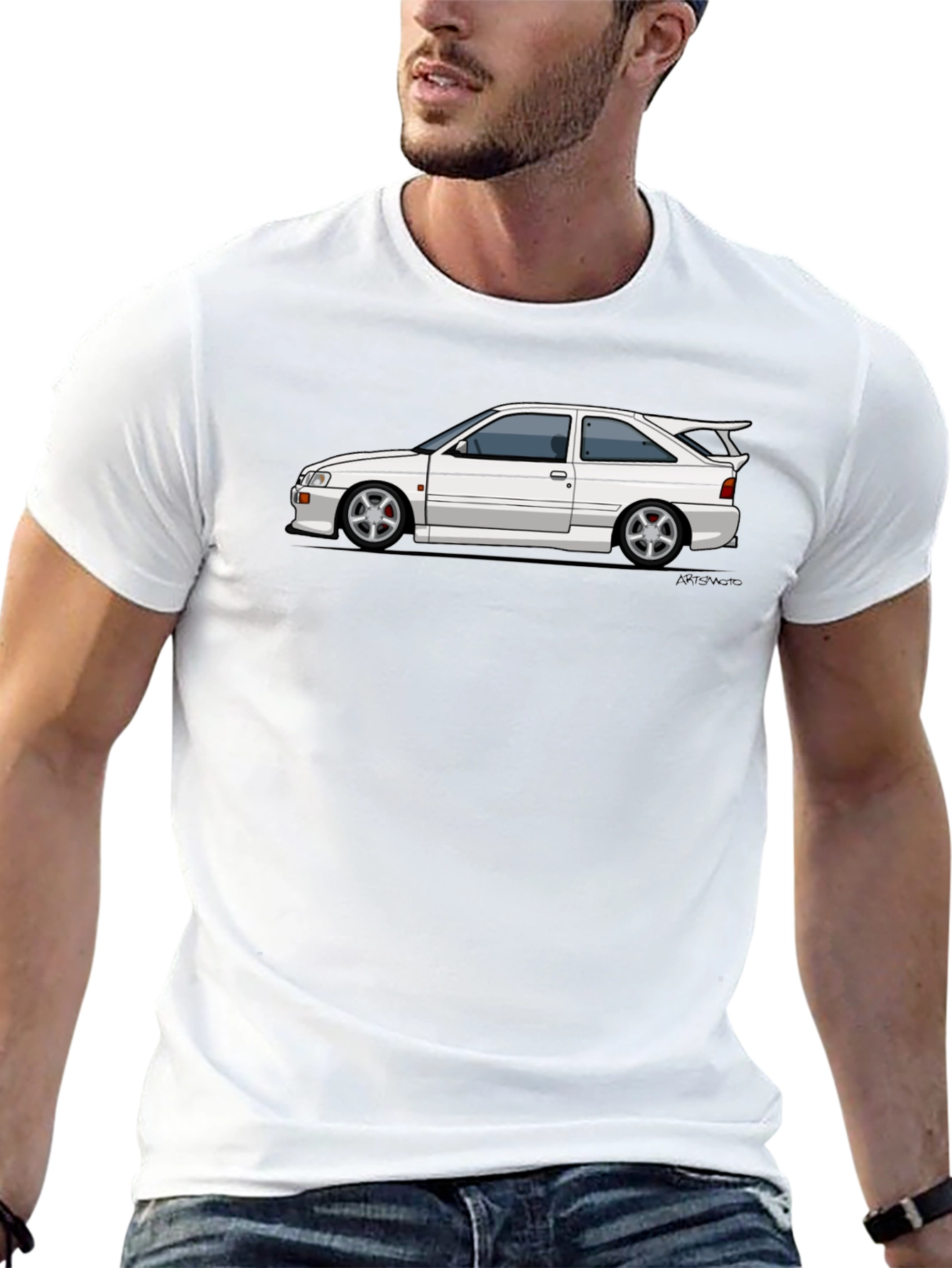 White Car Graphic Tee - Black Cotton Blend