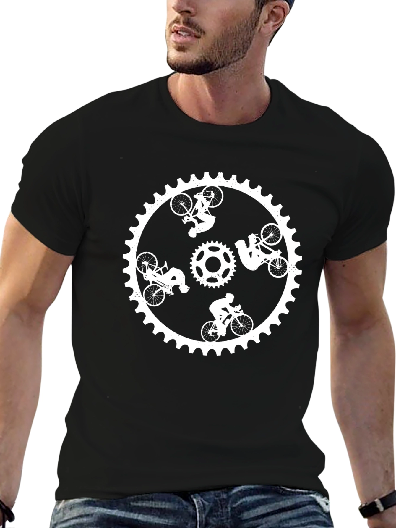 Cycling Sprocket Graphic Tee - Black Cotton