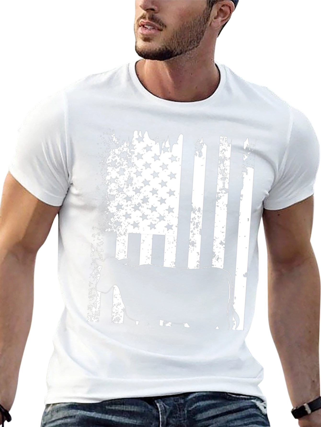 American Flag Cow Black T-Shirt