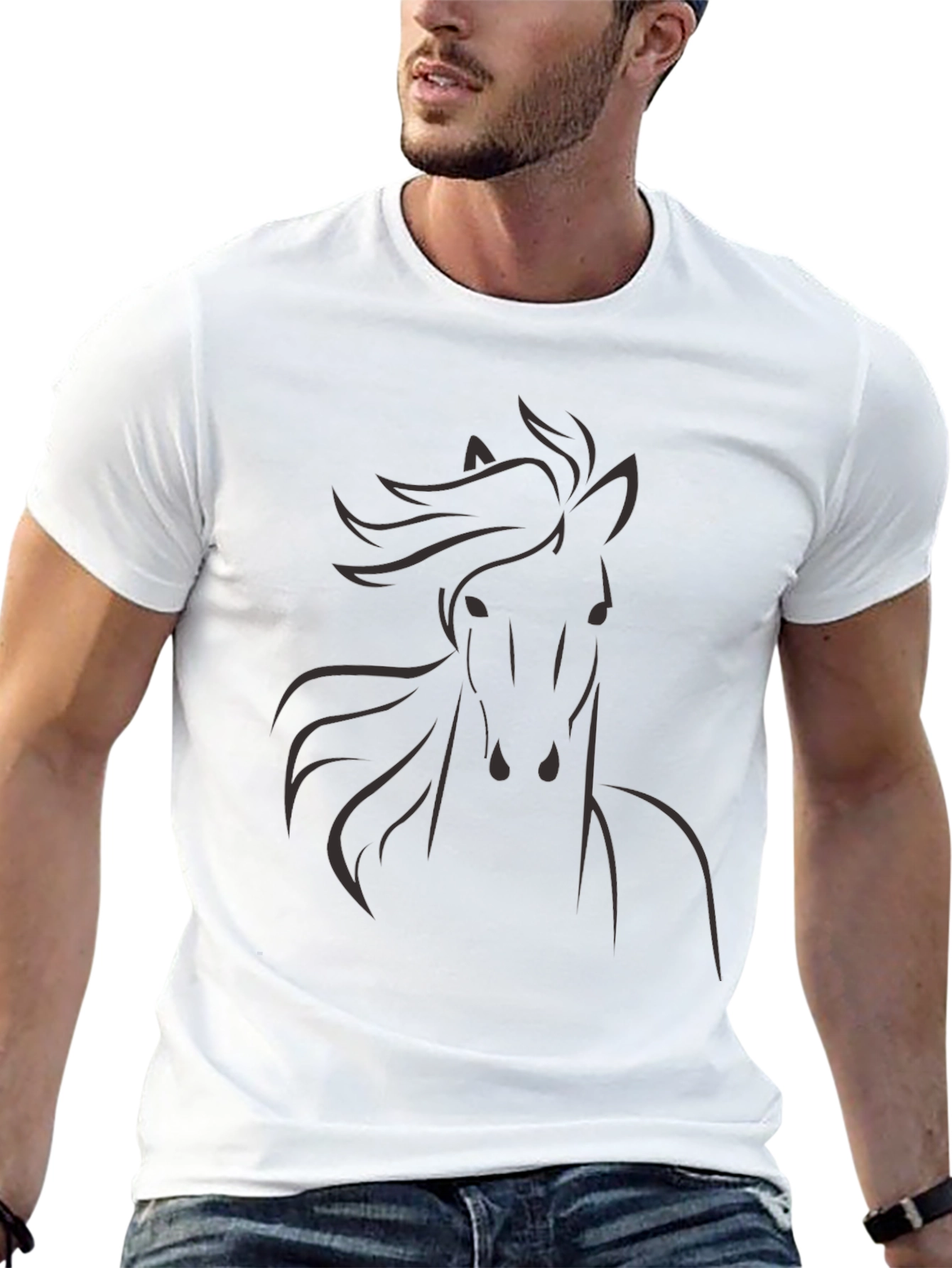 Mens Black Horse Graphic T-Shirt